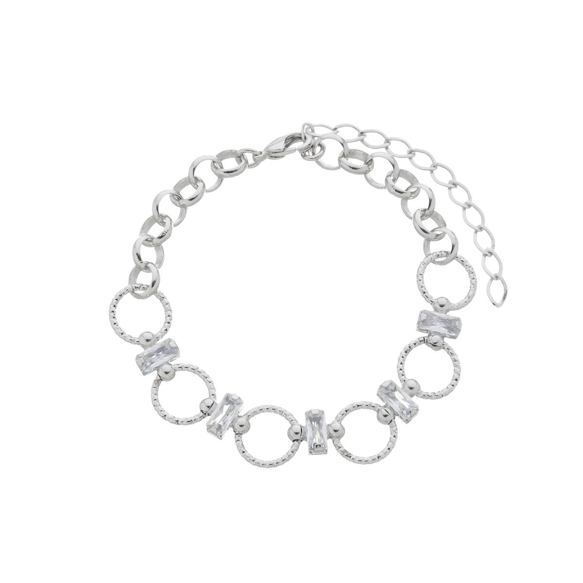 Pulseira Folheado a Ródio Geométrica Retângulo e Círculo Prata 1
