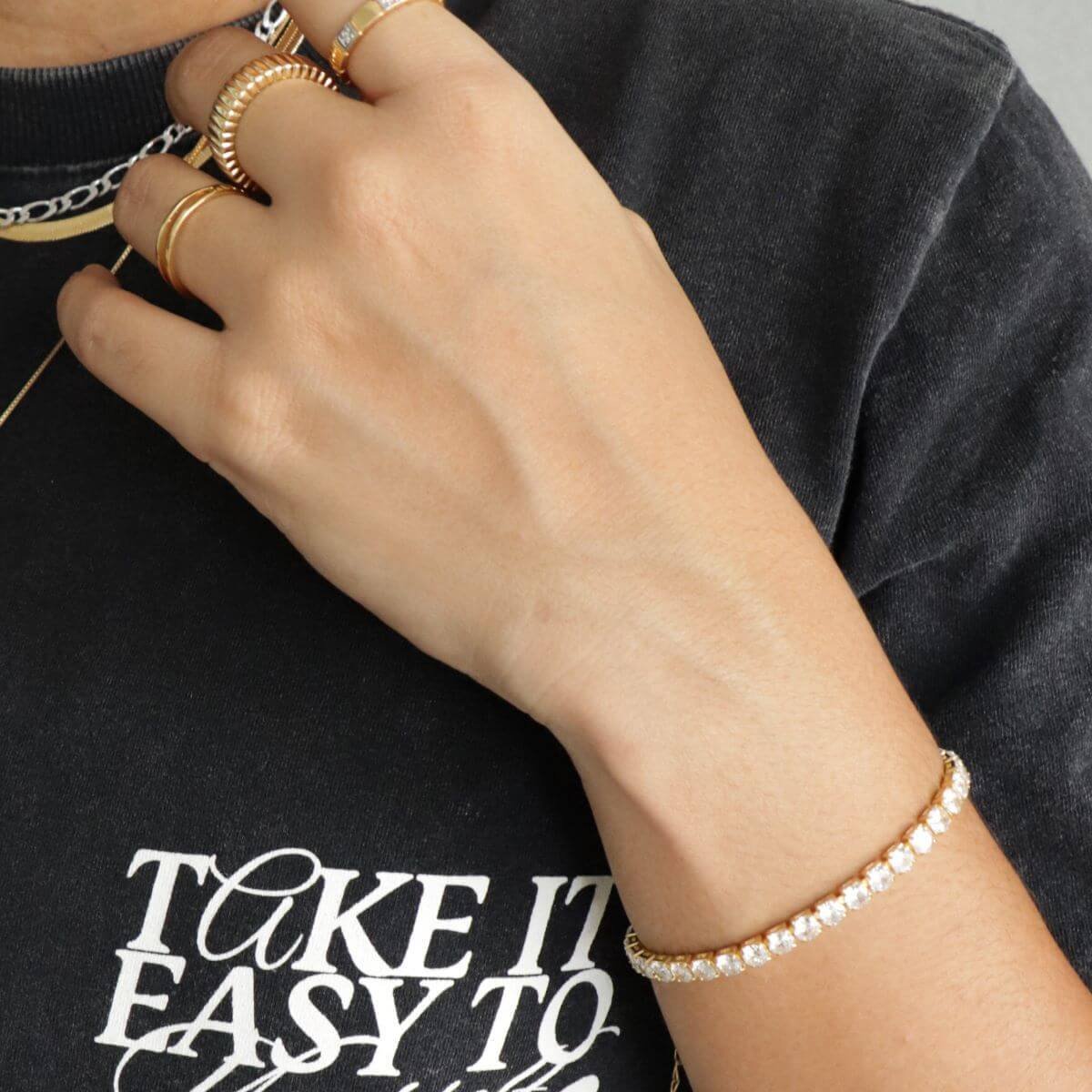 Pulseira Folheado a Ouro 18k Riviera Zircônia G 4mm Dourado 3