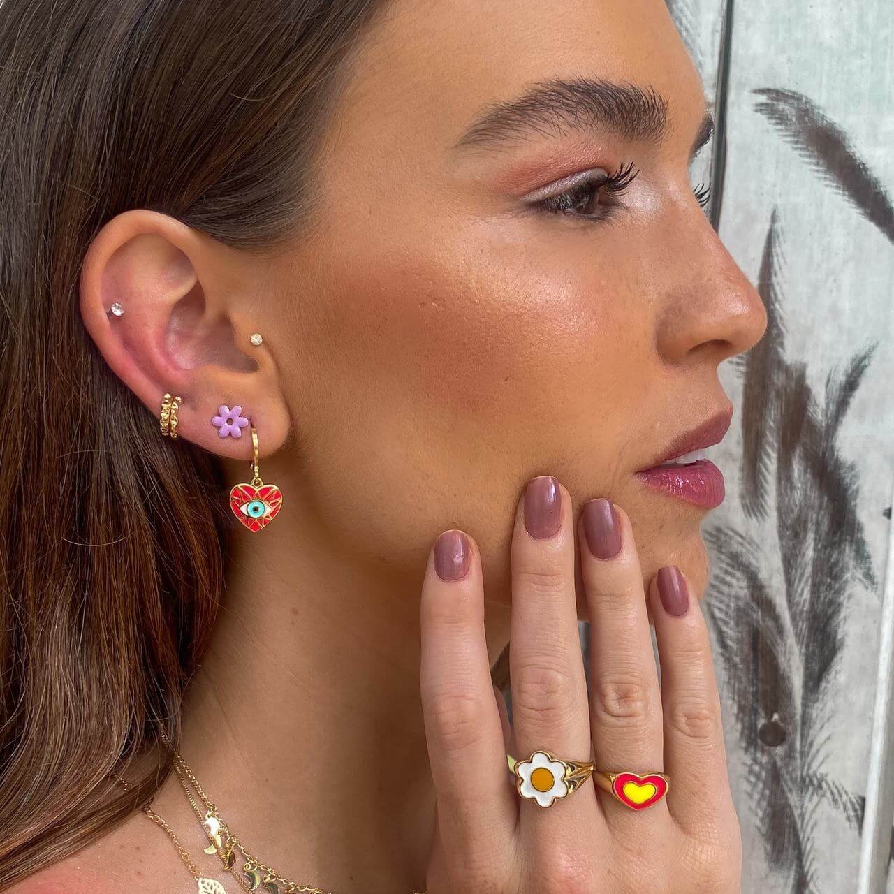 Anel Folheado a Ouro 18k Flor Branca e Amarela Dourado 2