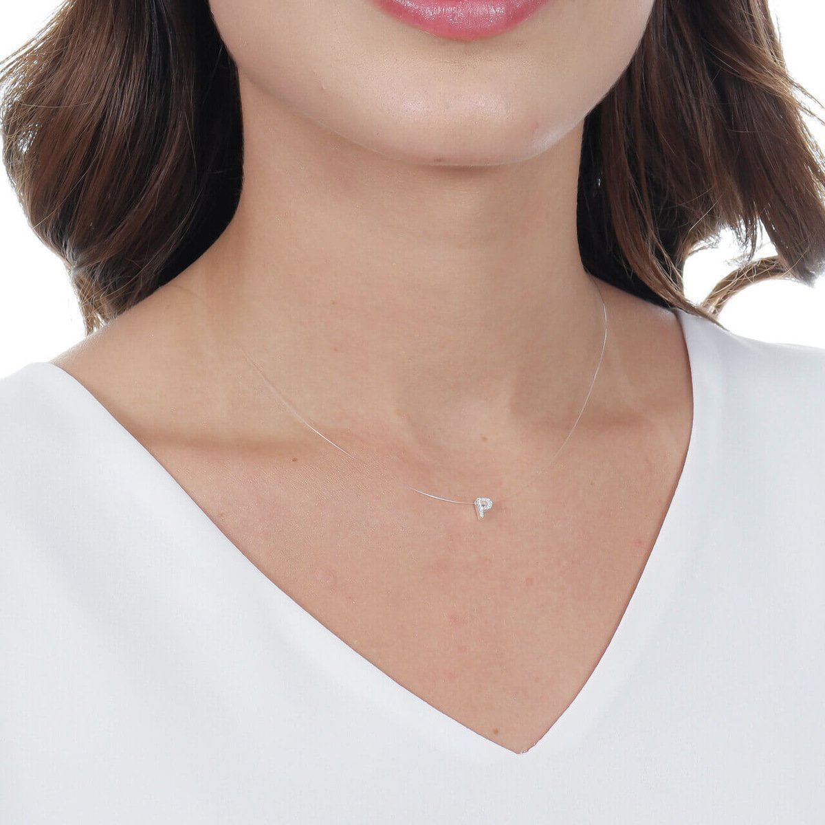 Colar Prata 925 Nylon Pingente Letra P Cravejado Zircônia Prata 2