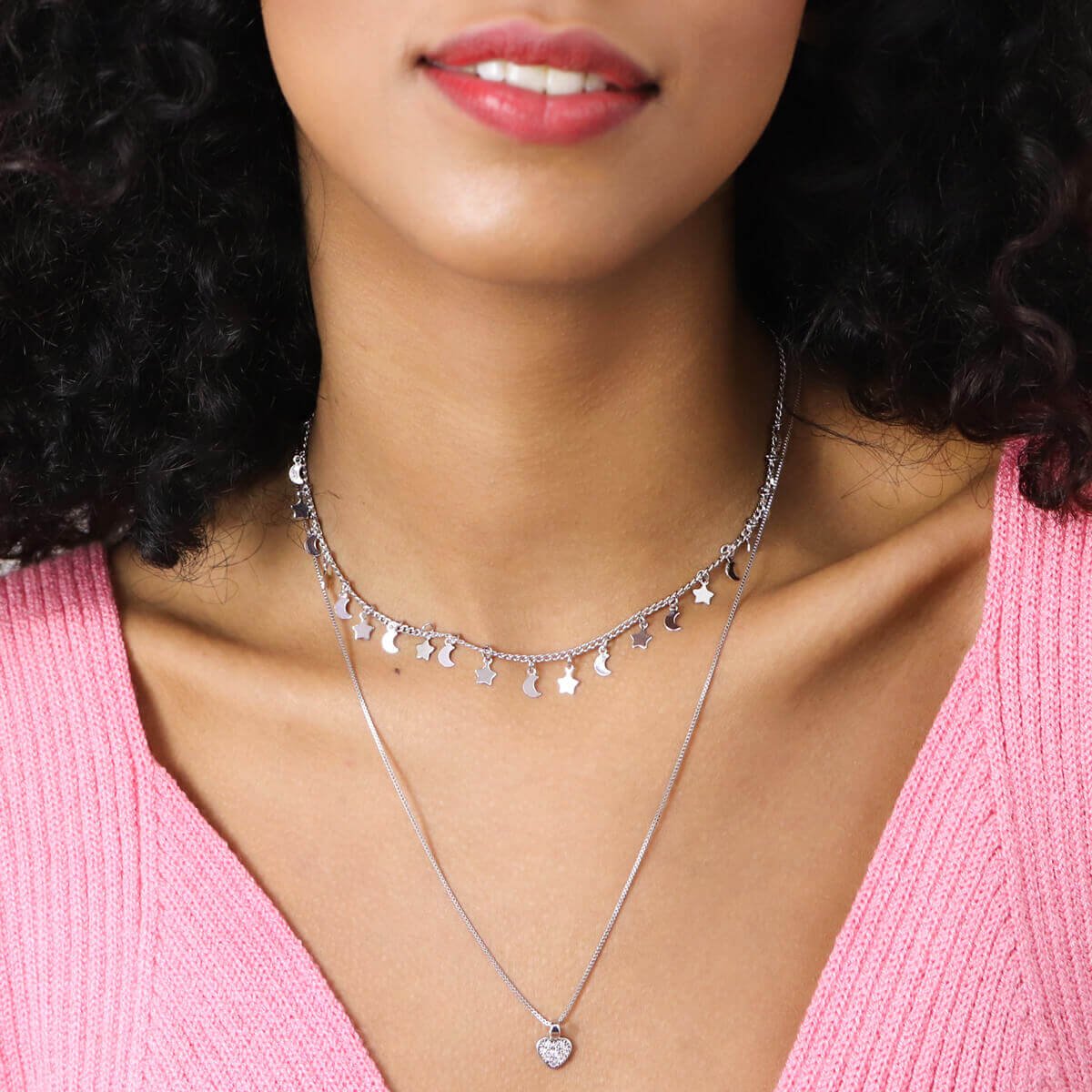 Colar Folheado a Ródio Pingente Coração Cravejado Zircônia Prata 2