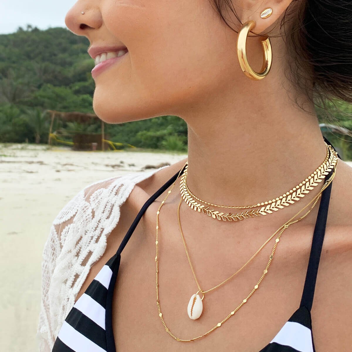 Choker Folheado a Ouro 18k Folhas Lisas Dourado 2