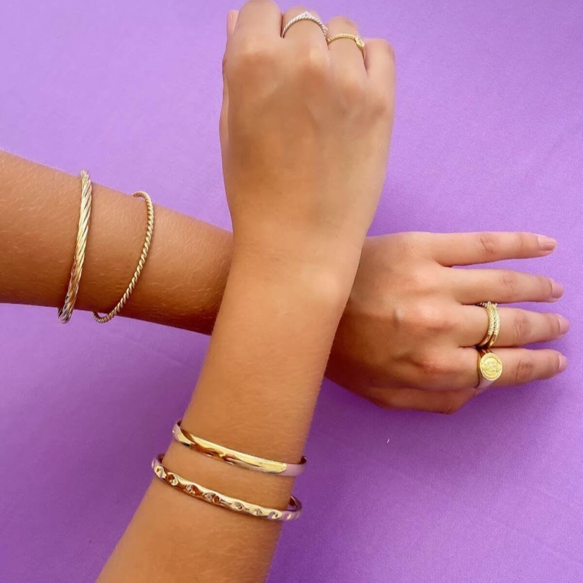 Bracelete Folheado a Ouro 18k Aro Detalhes Textura Ouro 18k 2