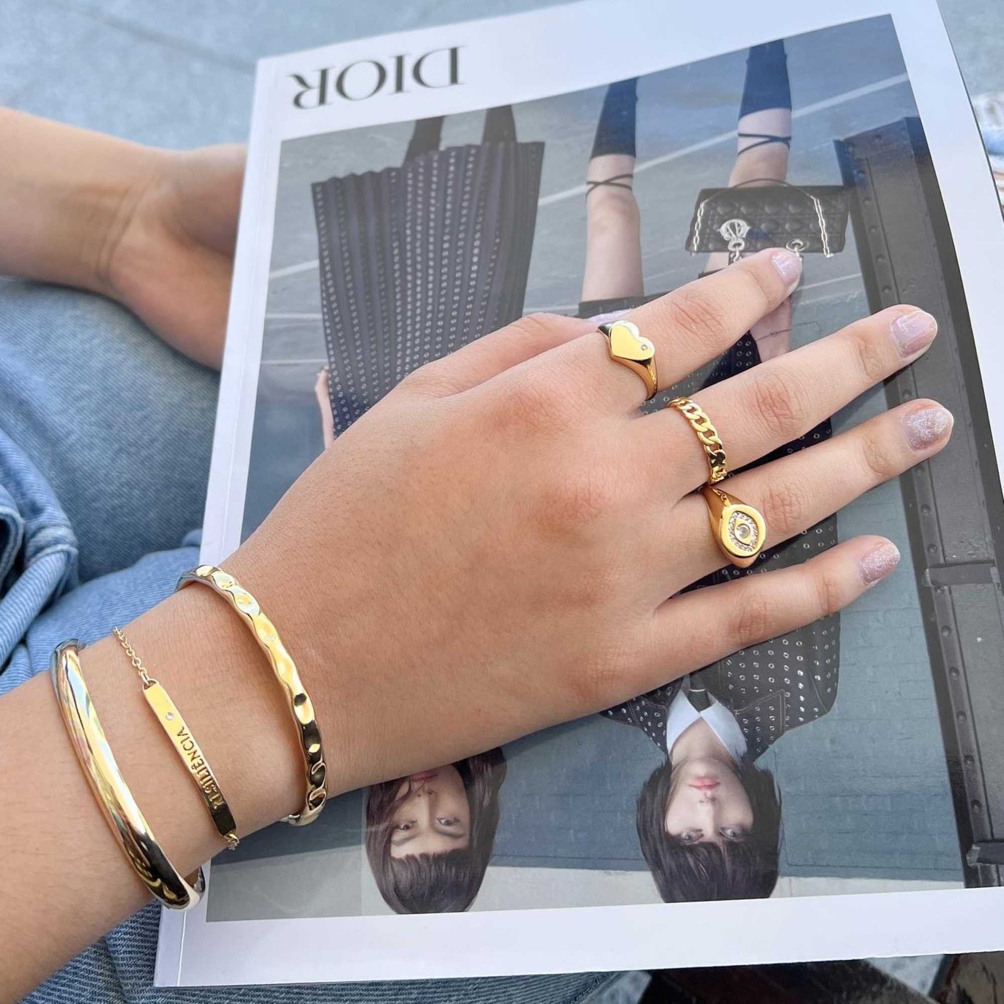 Bracelete Folheado a Ouro 18k Aro Detalhes Textura Ouro 18k 4