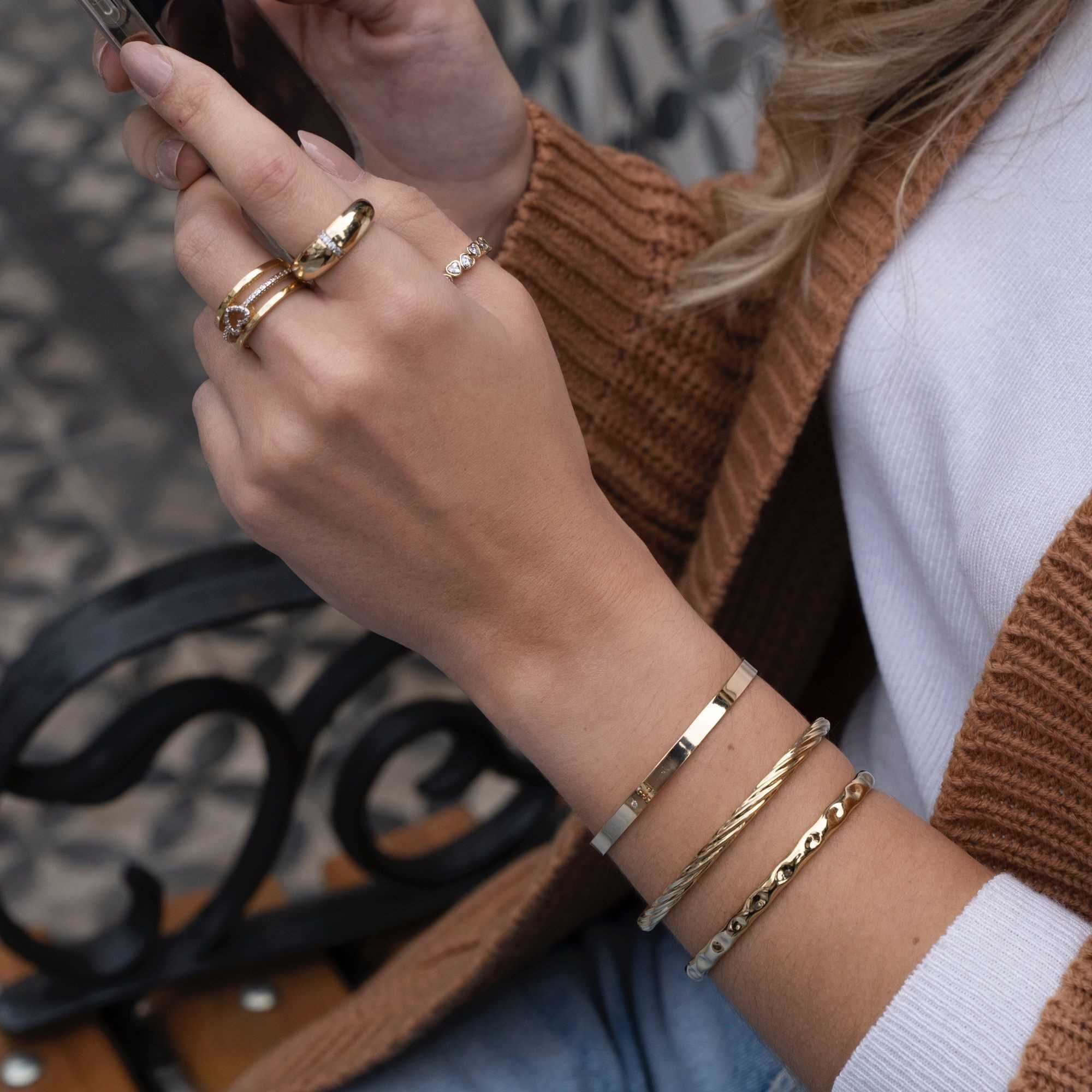 Bracelete Folheado a Ouro 18k Aro Detalhes Textura Ouro 18k 6