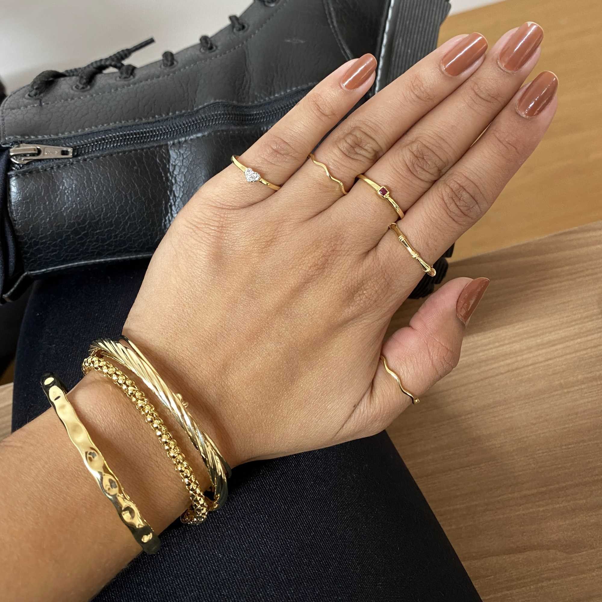 Bracelete Folheado a Ouro 18k Aro Detalhes Textura Ouro 18k 7