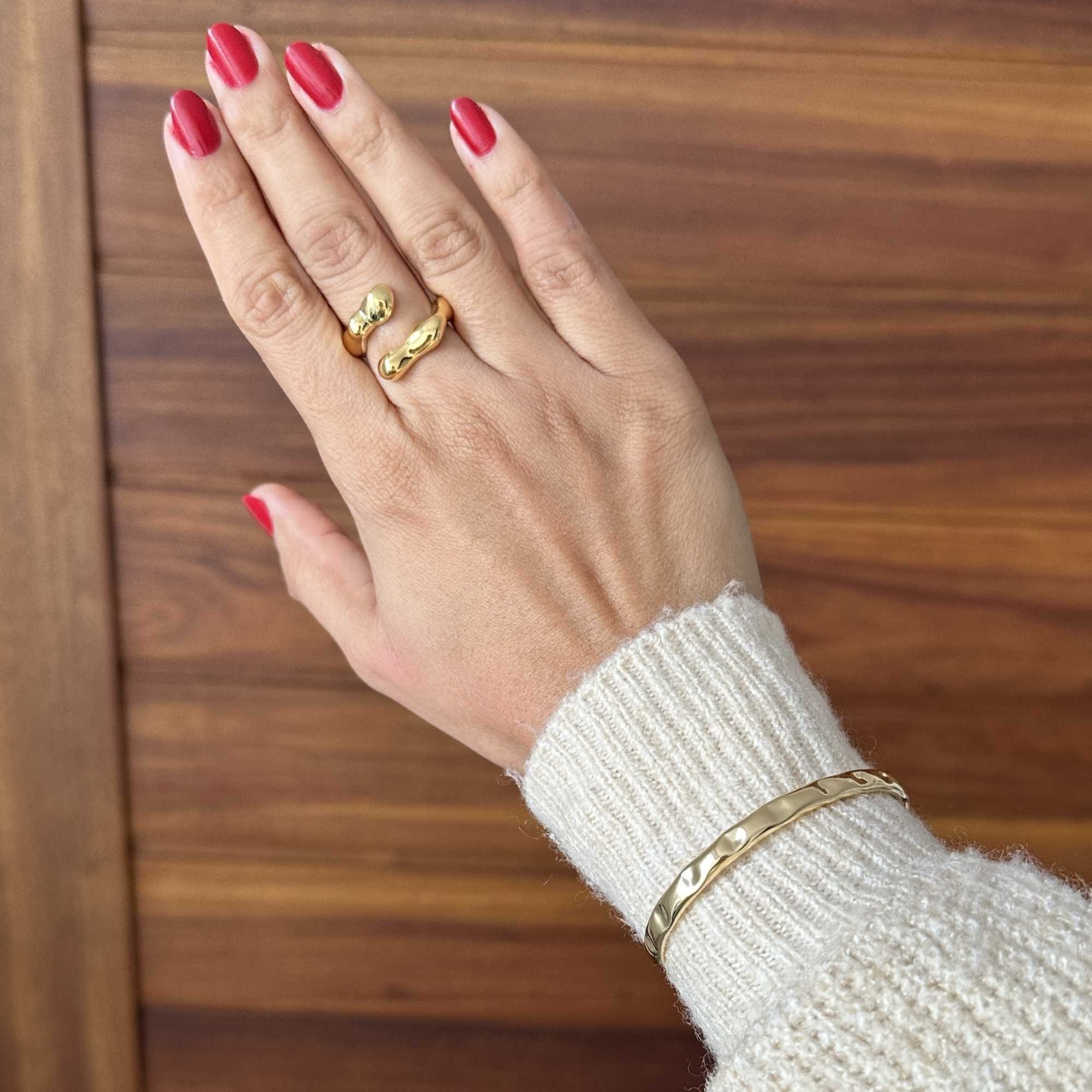 Bracelete Folheado a Ouro 18k Aro Detalhes Textura Ouro 18k 9