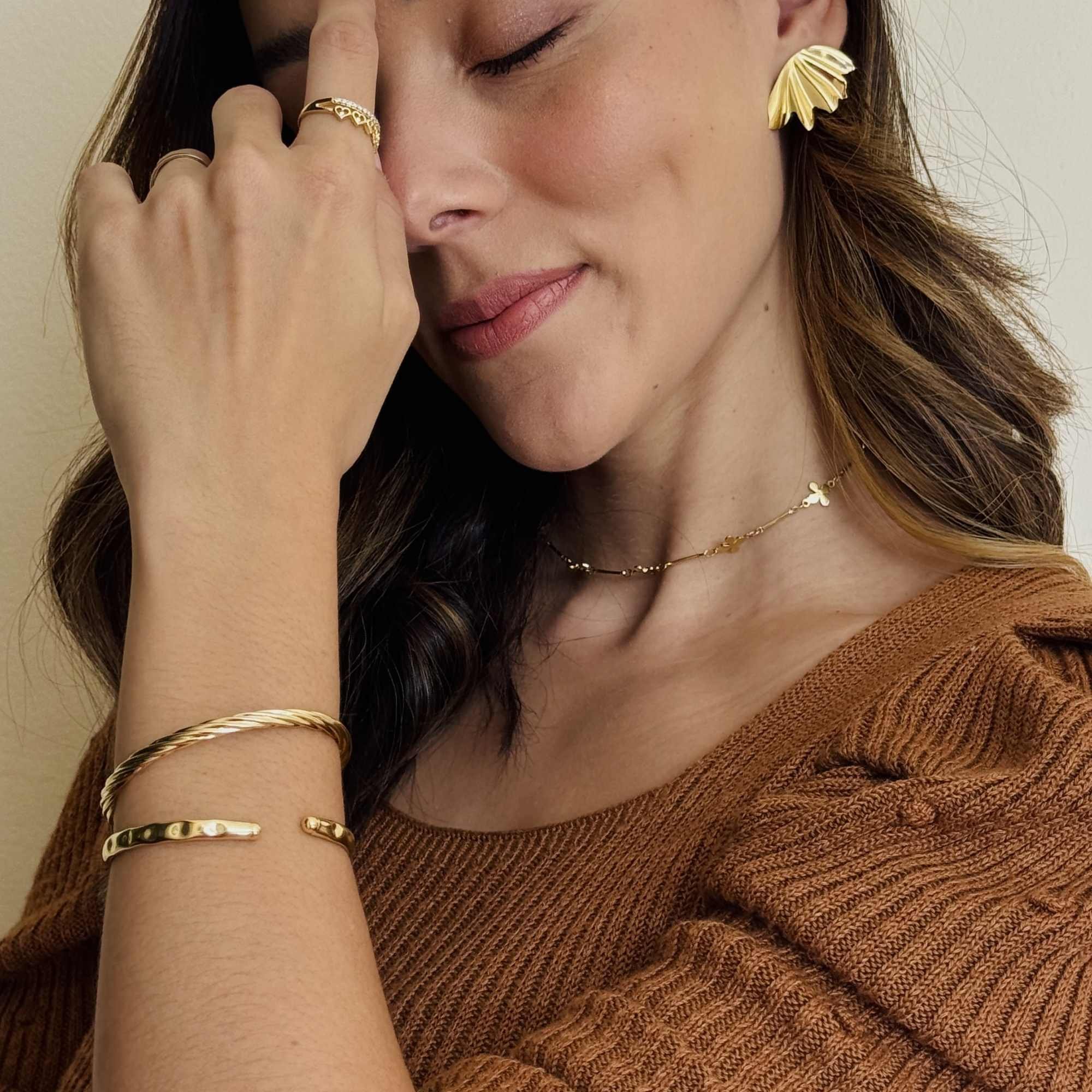 Bracelete Folheado a Ouro 18k Aro Detalhes Textura Ouro 18k 10