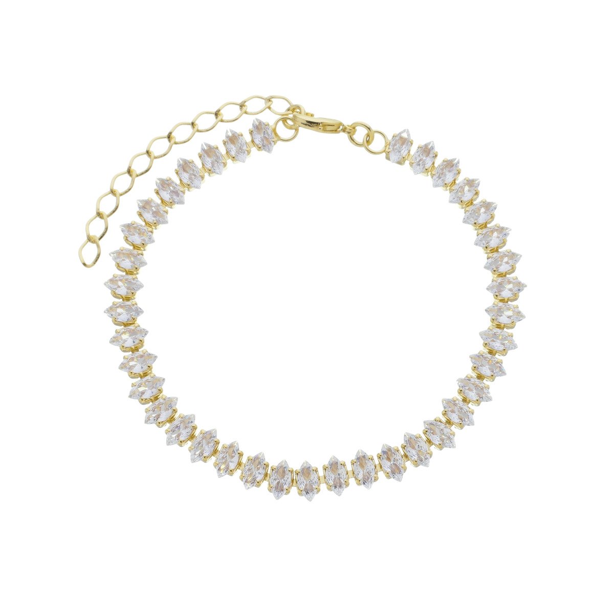 Pulseira Folheado a Ouro 18k Riviera Zircônia Navete Dourado 1