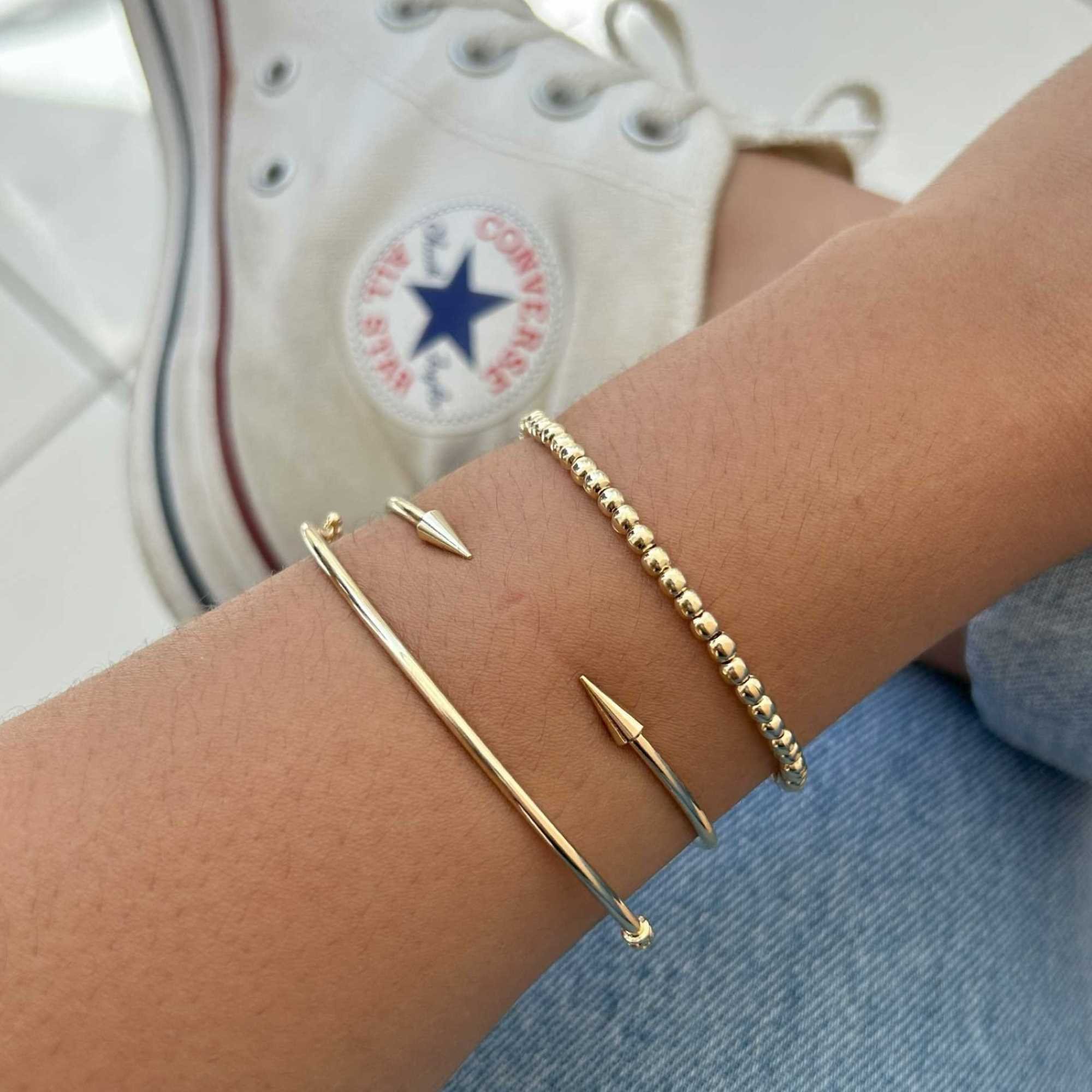 Bracelete Folheado Ouro 18k Regulável Liso Spikes Dourado 3