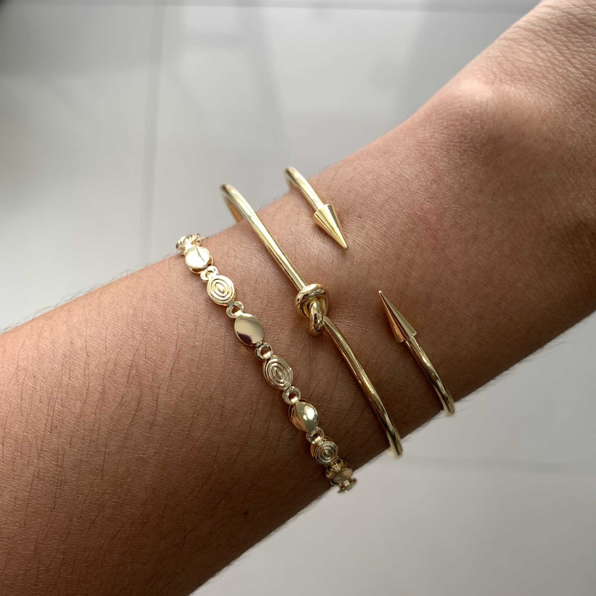 Bracelete Folheado Ouro 18k Regulável Liso Spikes Dourado 4