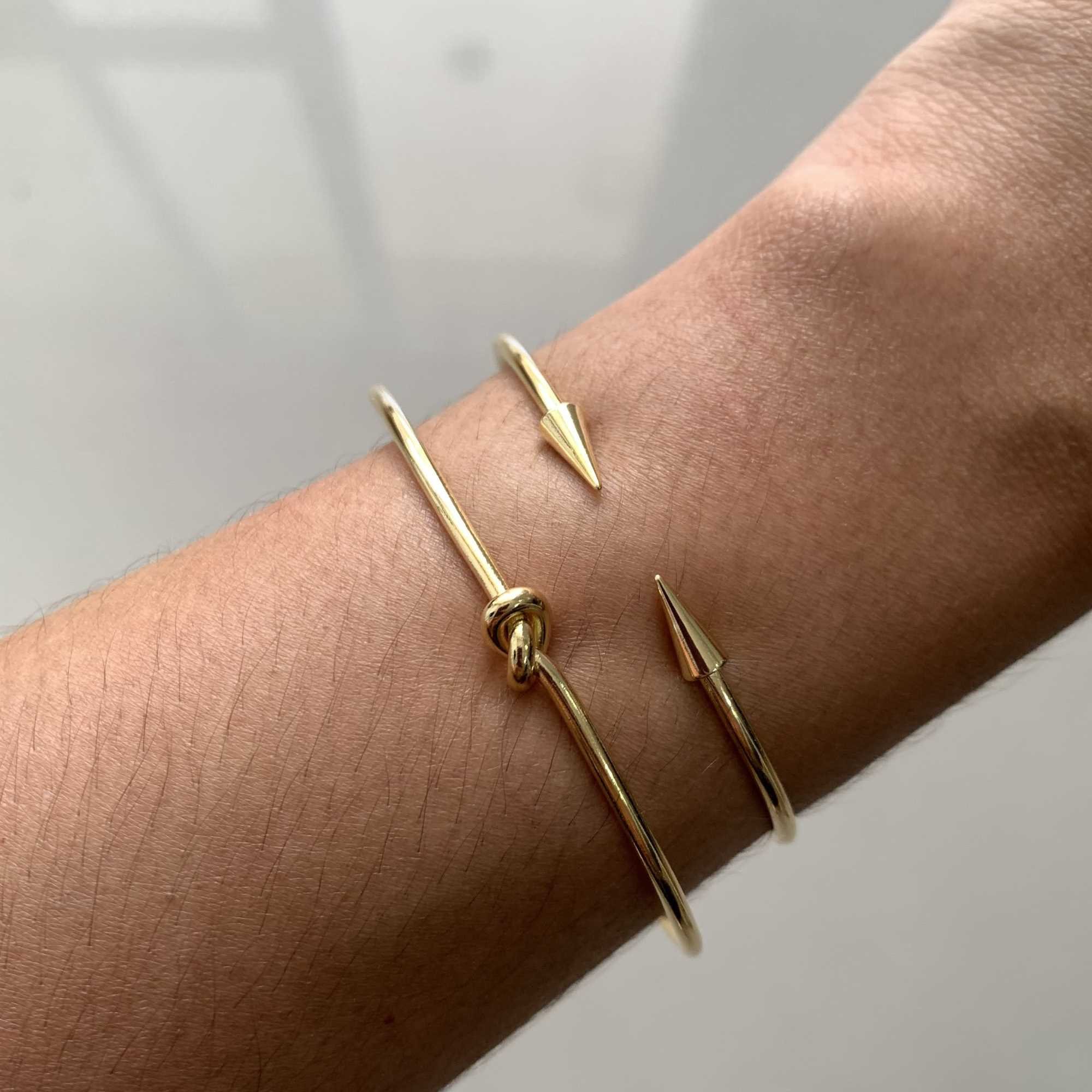 Bracelete Folheado Ouro 18k Regulável Liso Spikes Dourado 6