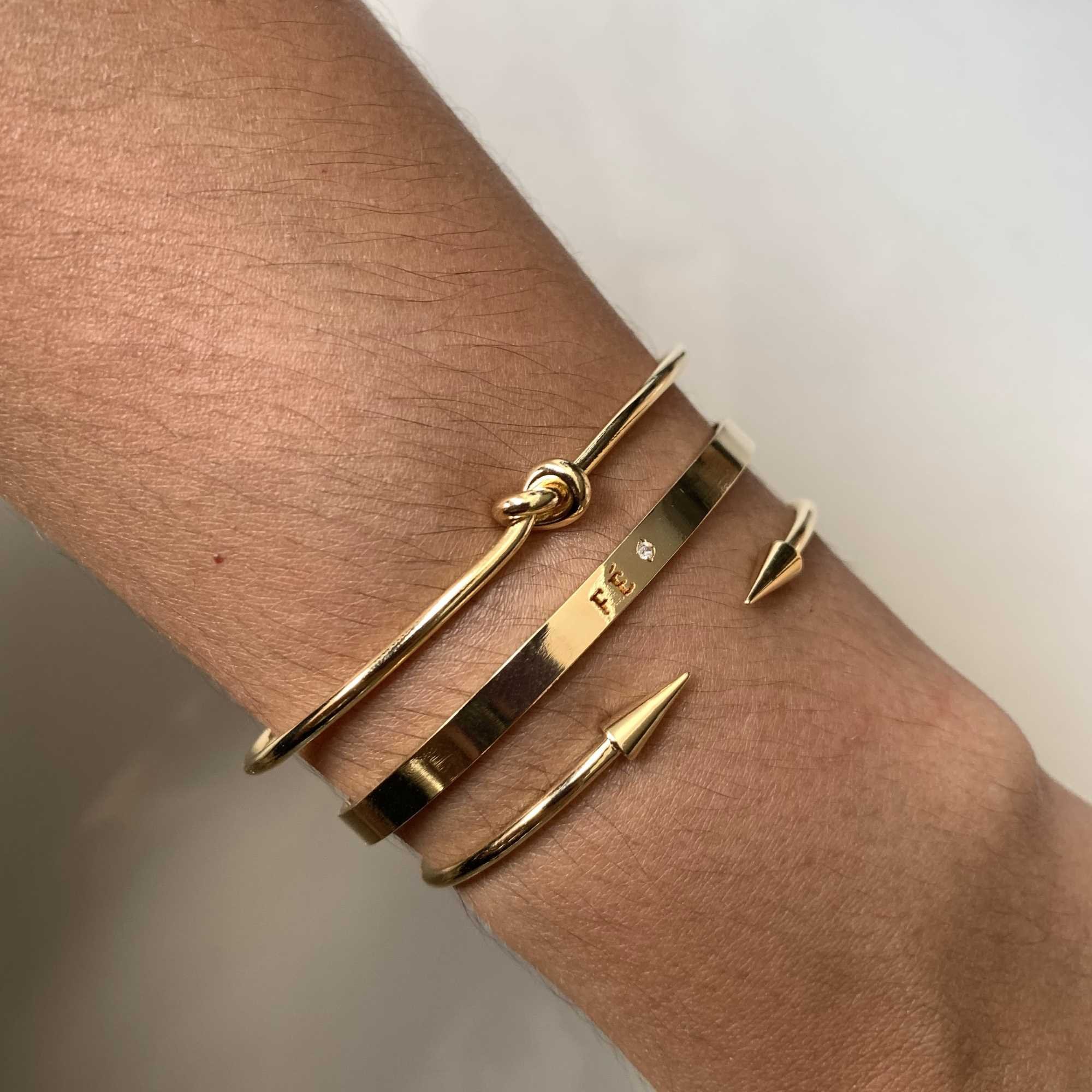 Bracelete Folheado Ouro 18k Regulável Liso Spikes Dourado 7