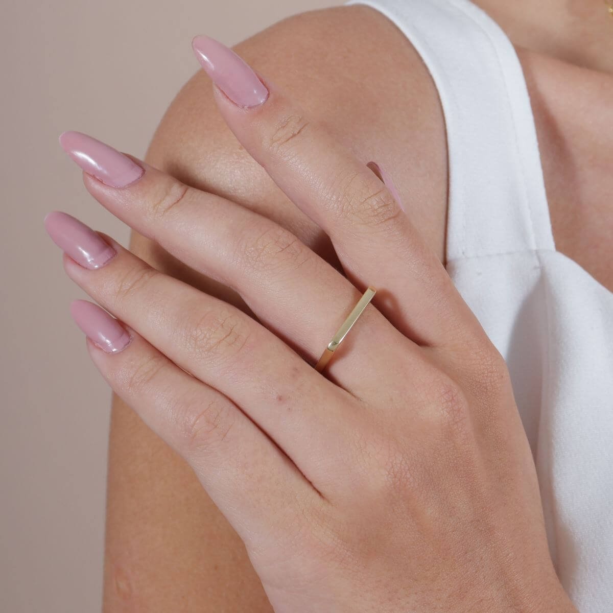 Anel Folheada a Ouro 18k Aro Quadrado Liso Dourado 2