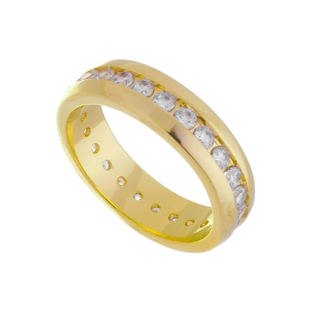 Anel Folheado a Ouro 18k Aro Grosso Zircônias