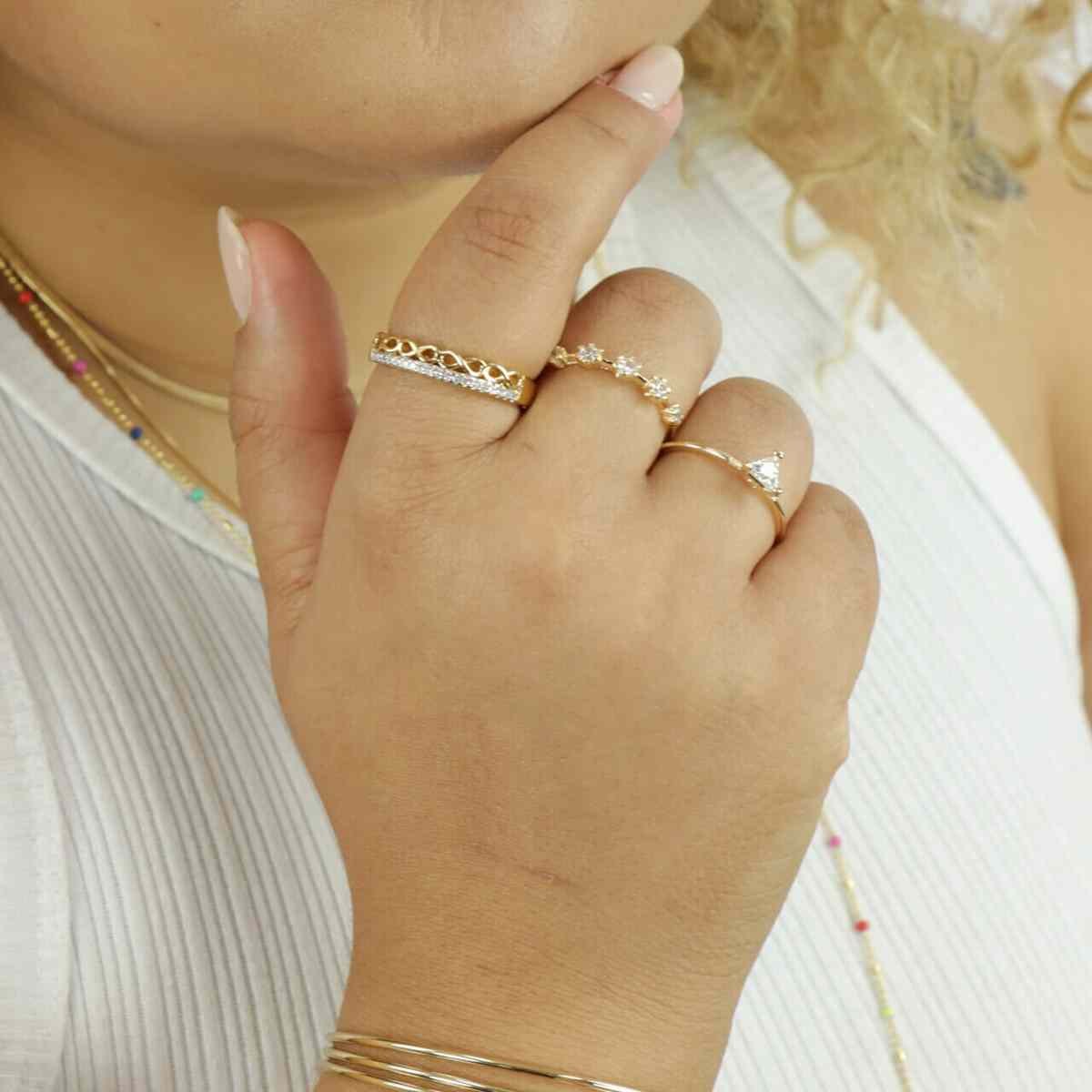 Anel Folheado a Ouro 18k Aro Grosso Cravejado e Símbolo do Infinito Dourado 4