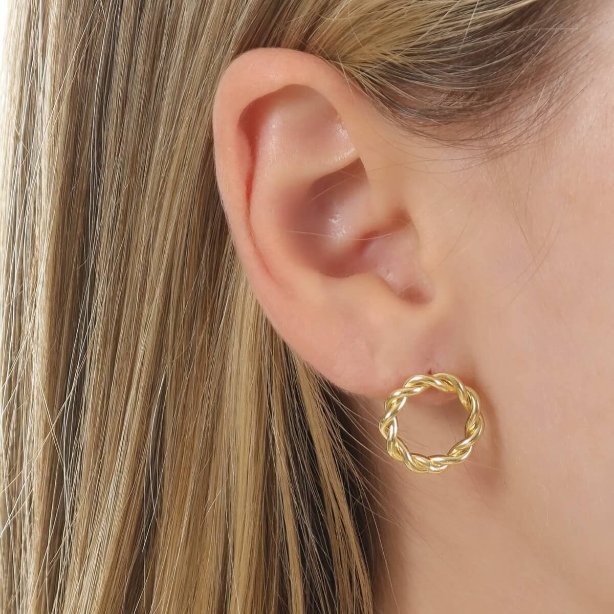 Brinco Folheado a Ouro 18k Círculo Entrelaçado M Ouro 18k 3