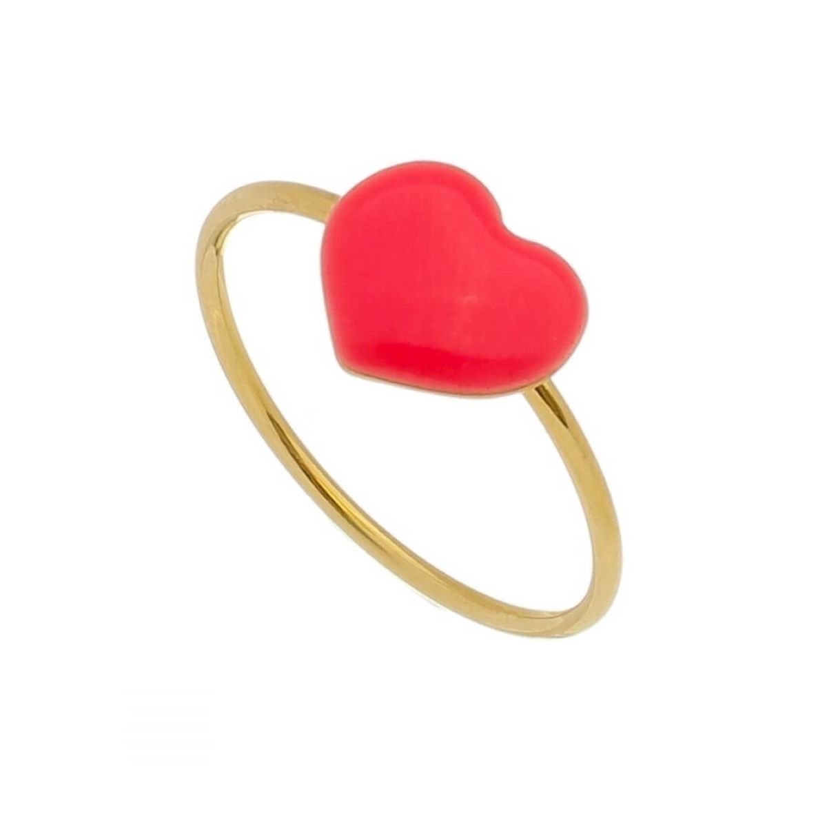 Anel Folheado a Ouro 18k Coração Resina Rosa G Dourado 1