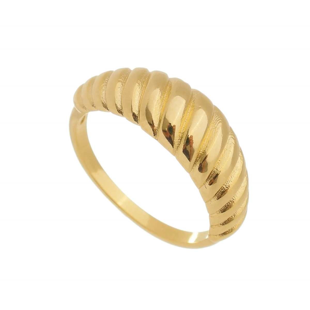 Anel Folheado a Ouro 18k Croissant Aro Grosso Linhas Ouro 18k 1