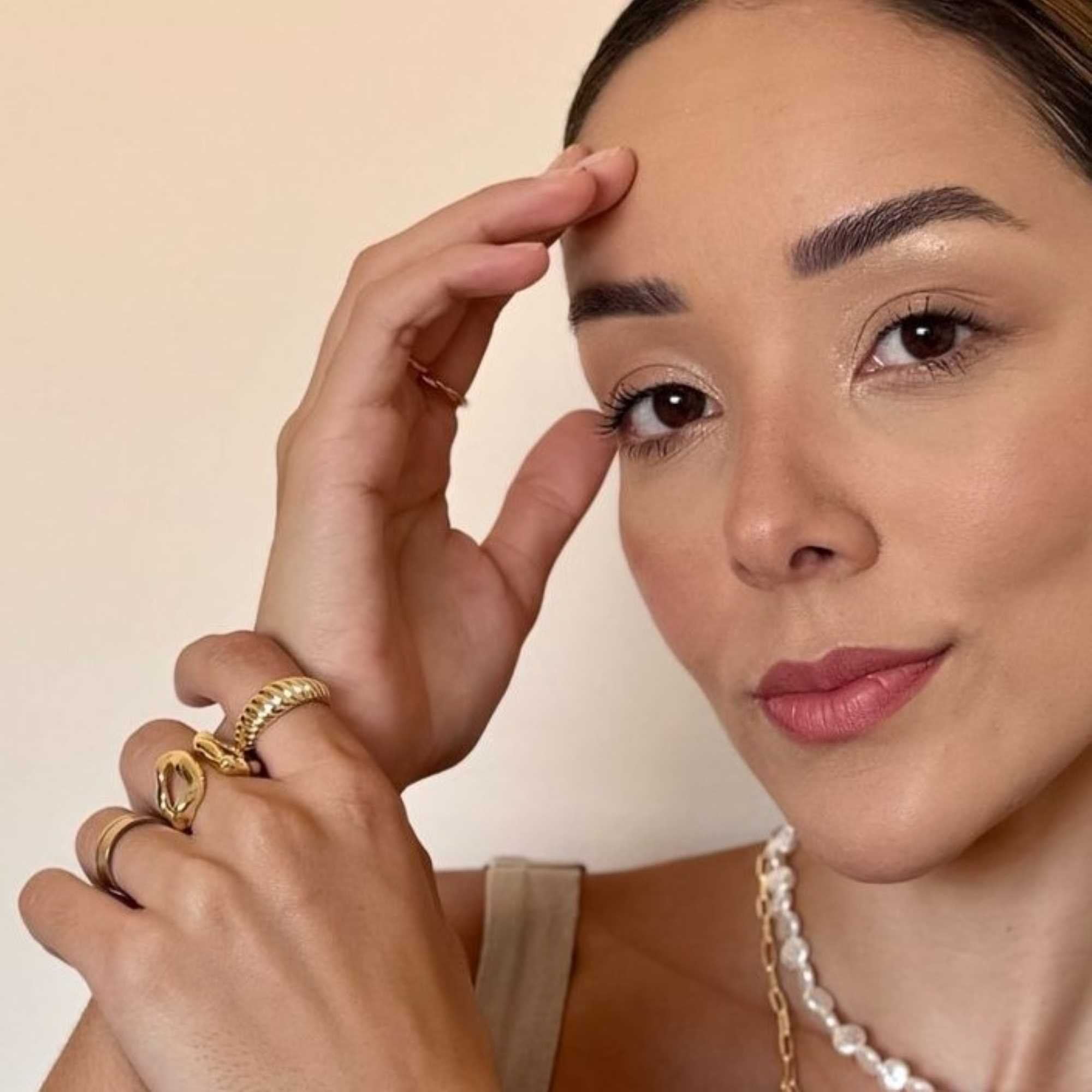 Anel Folheado a Ouro 18k Croissant Aro Grosso Linhas Ouro 18k 15
