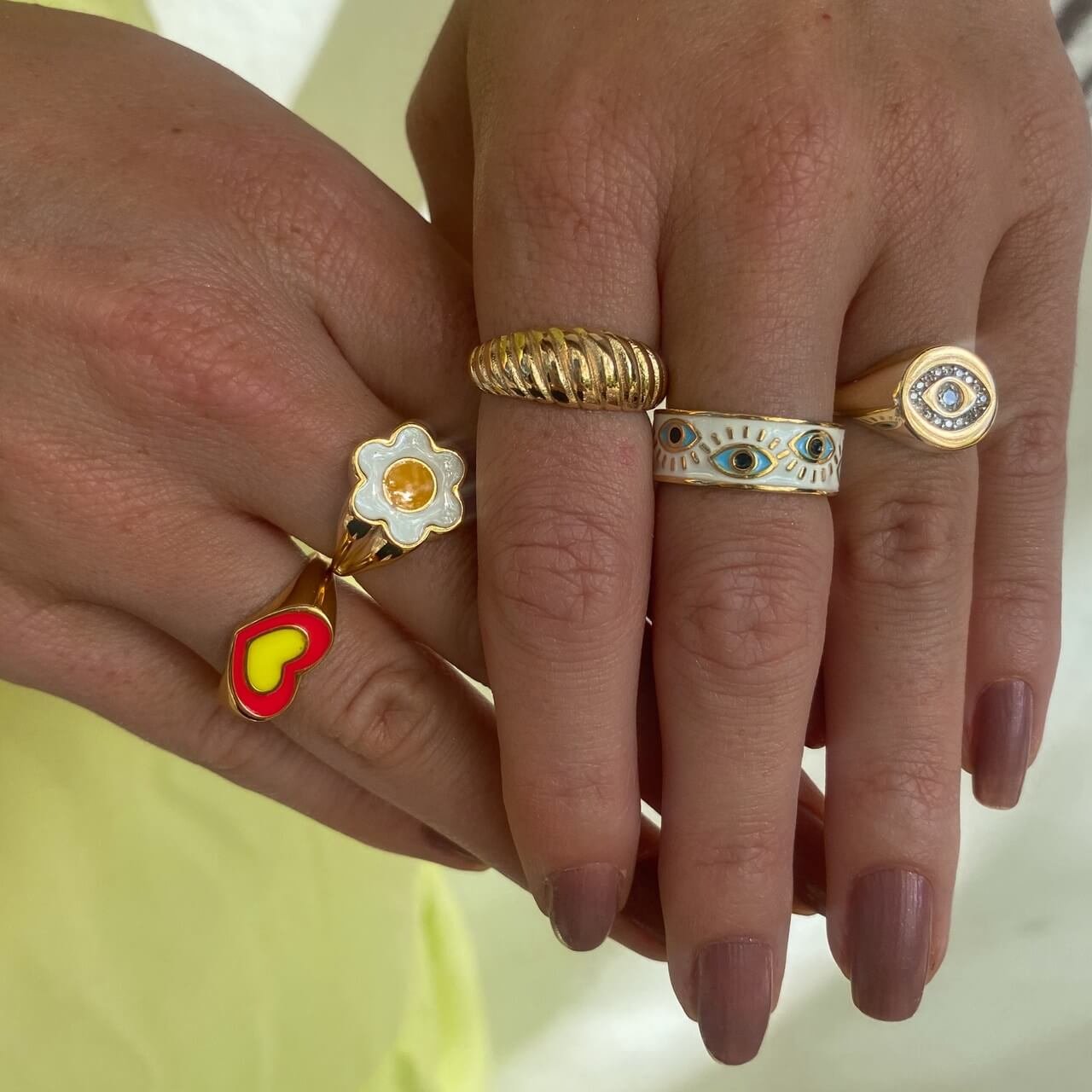 Anel Folheado a Ouro 18k Croissant Aro Grosso Linhas Ouro 18k 4
