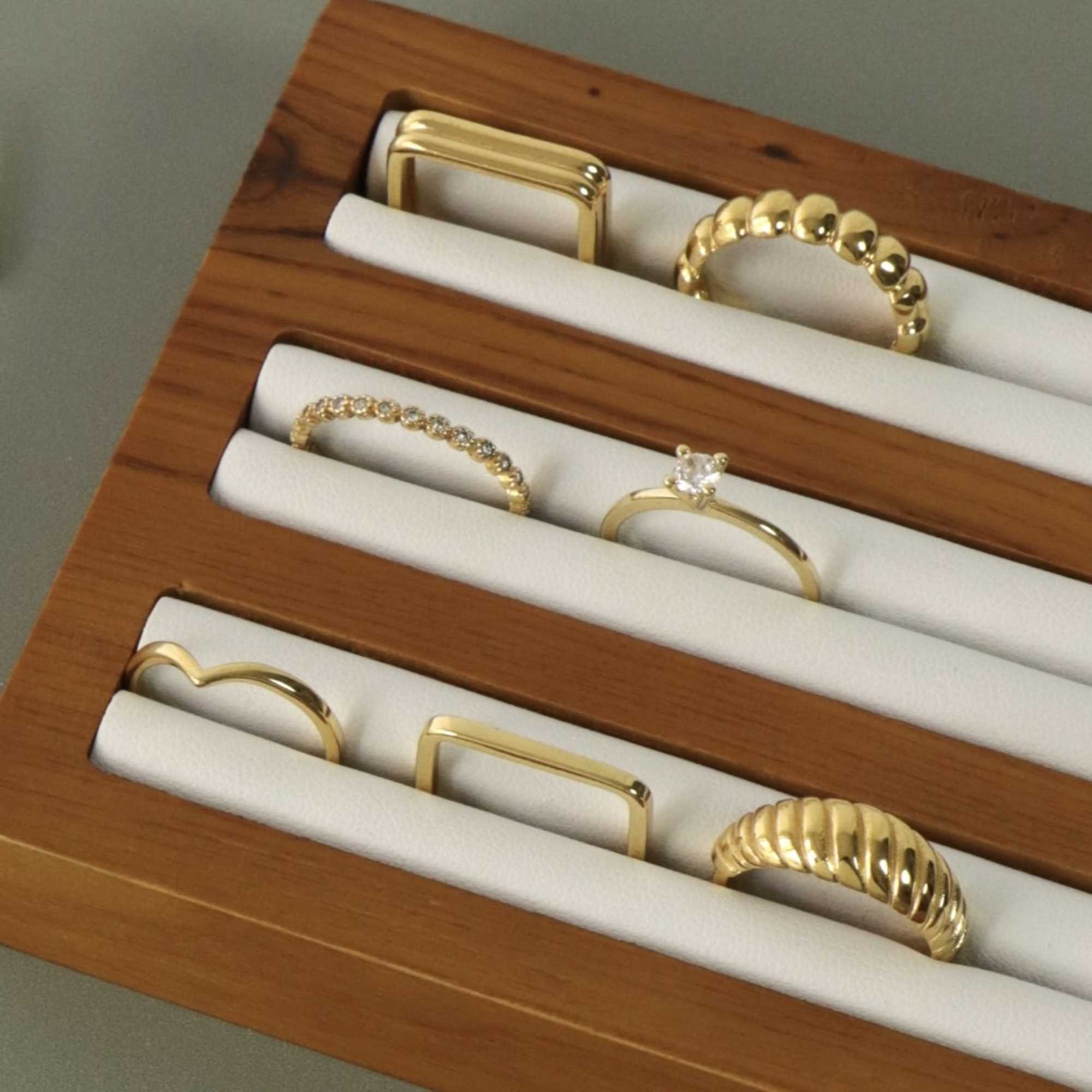 Anel Folheado a Ouro 18k Croissant Aro Grosso Linhas Ouro 18k 5