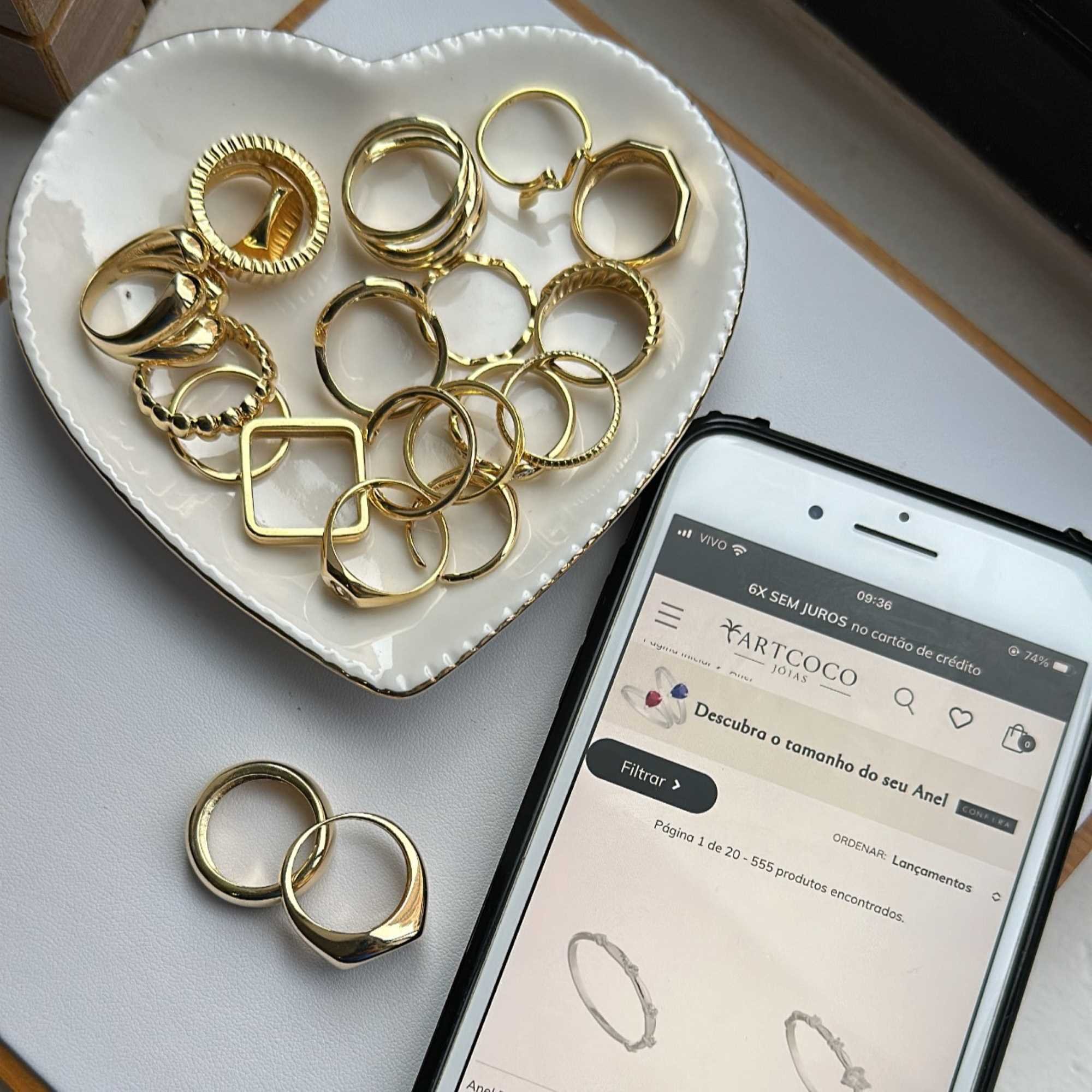 Anel Folheado a Ouro 18k Croissant Aro Grosso Linhas Ouro 18k 8