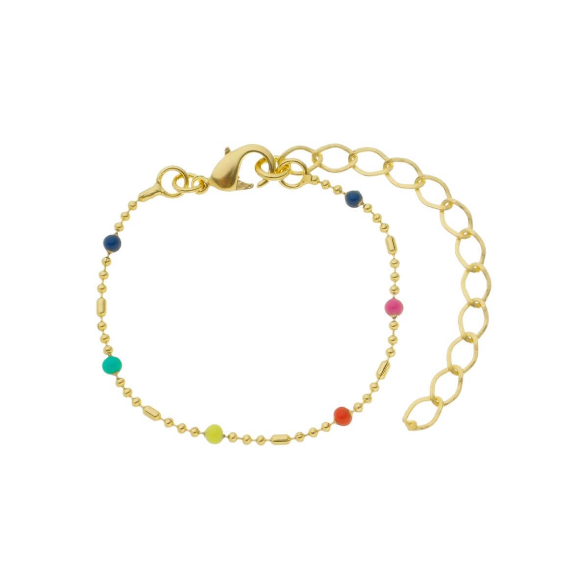 Pulseira Folheada a Ouro 18k Infantil Bolinhas Resina Colorida Dourado 1