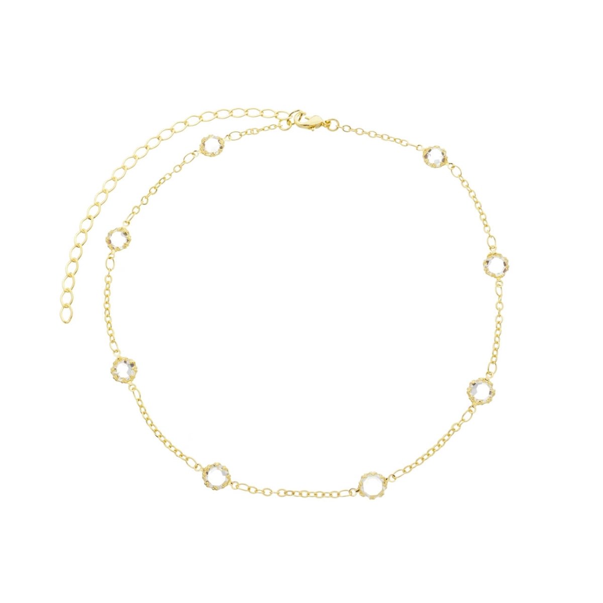 Choker Folheado a Ouro 18k Pontos de Luz Zircônia Elo Português Dourado 1