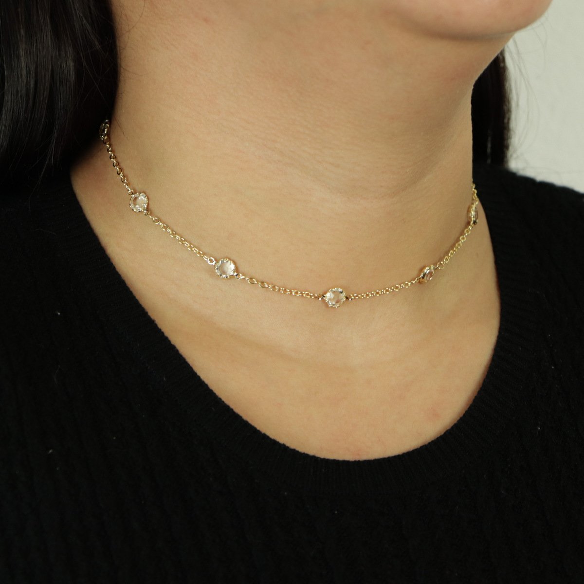 Choker Folheado a Ouro 18k Pontos de Luz Zircônia Elo Português Dourado 4