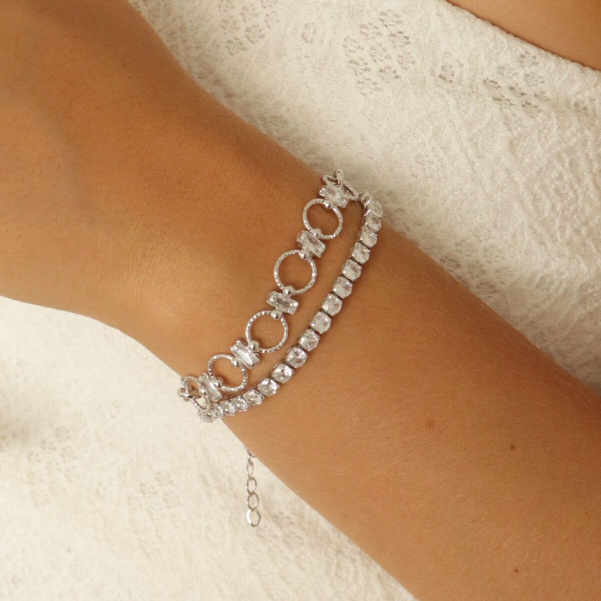 Pulseira Folheado a Ródio Riviera Zircônia G 4mm Prata 3