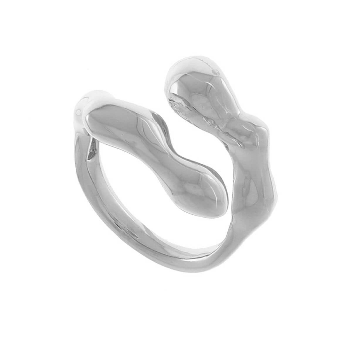 Anel Folheado a Ródio Regulável Detalhes Orgânicos Liso Prata 1
