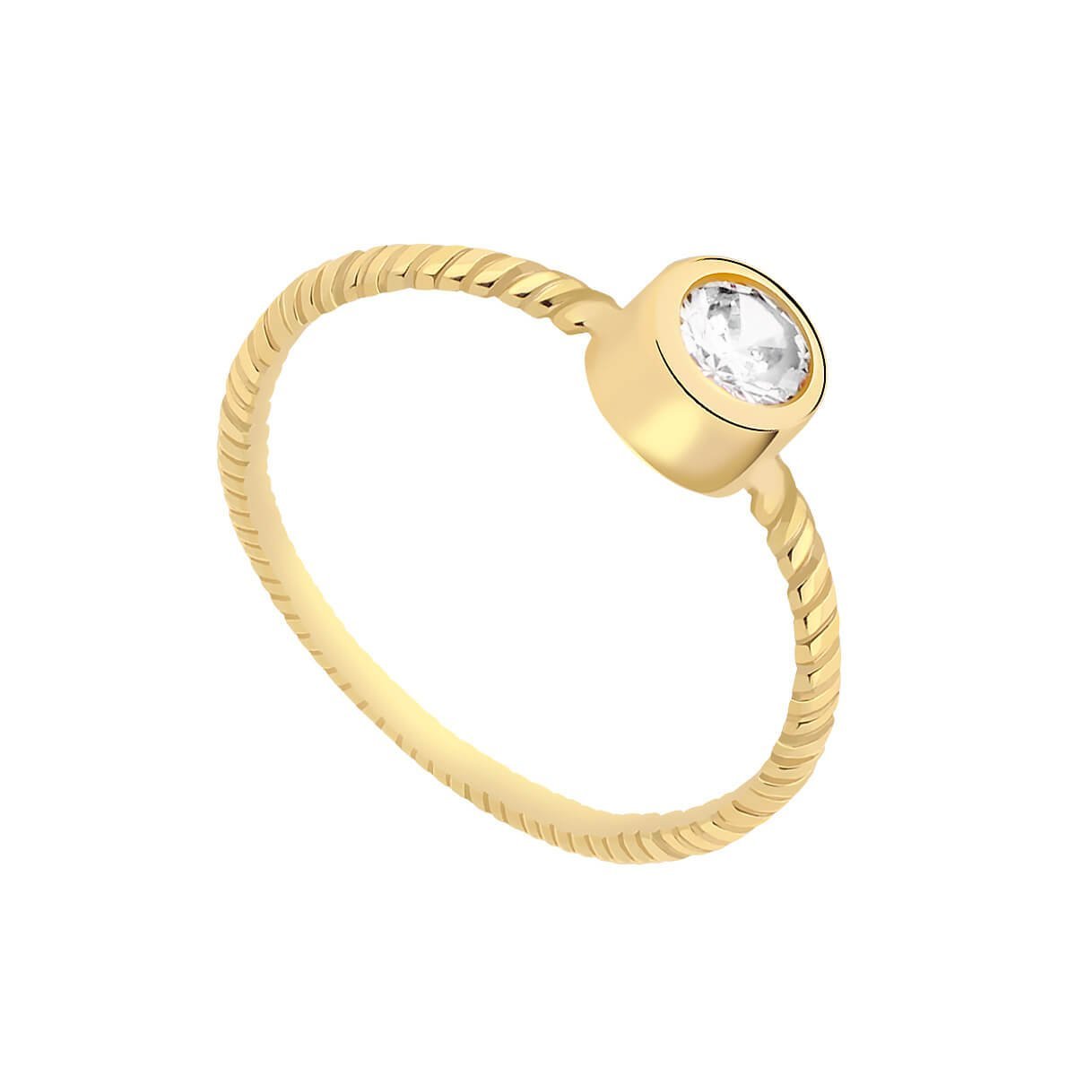 Anel Folheado a Ouro 18k Solitário Círculo Zircônia Aro Gominhos P