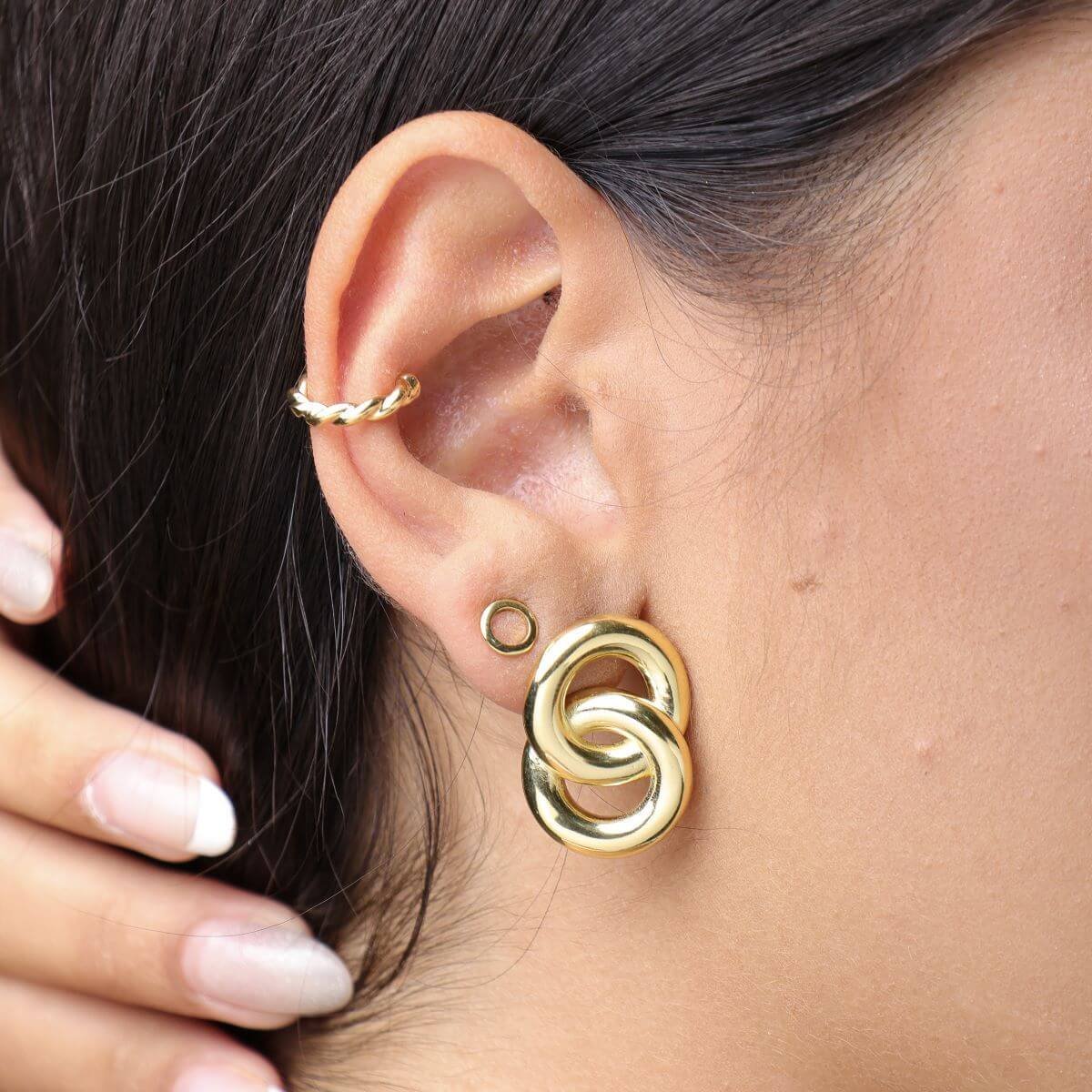 Brinco Folheado a Ouro 18k Dupla Argola Lisa M Dourado 2
