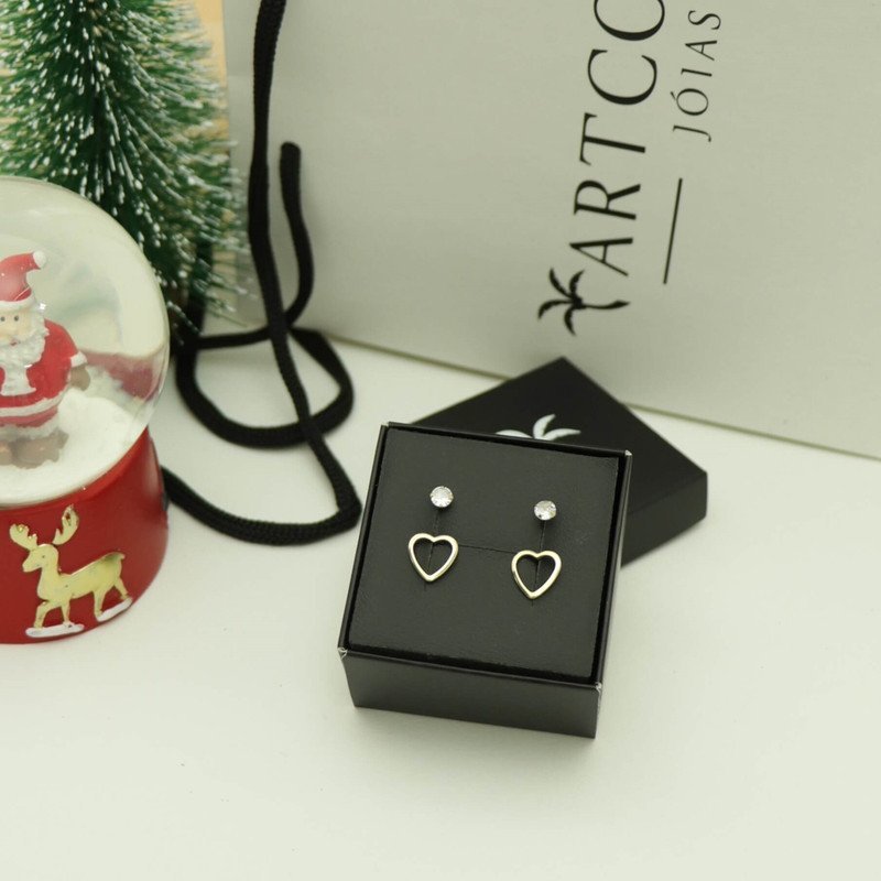 Kit Brinco Ponto de Luz e Coração Vazado Folheado a Ouro 18k + Embalagem de Presente