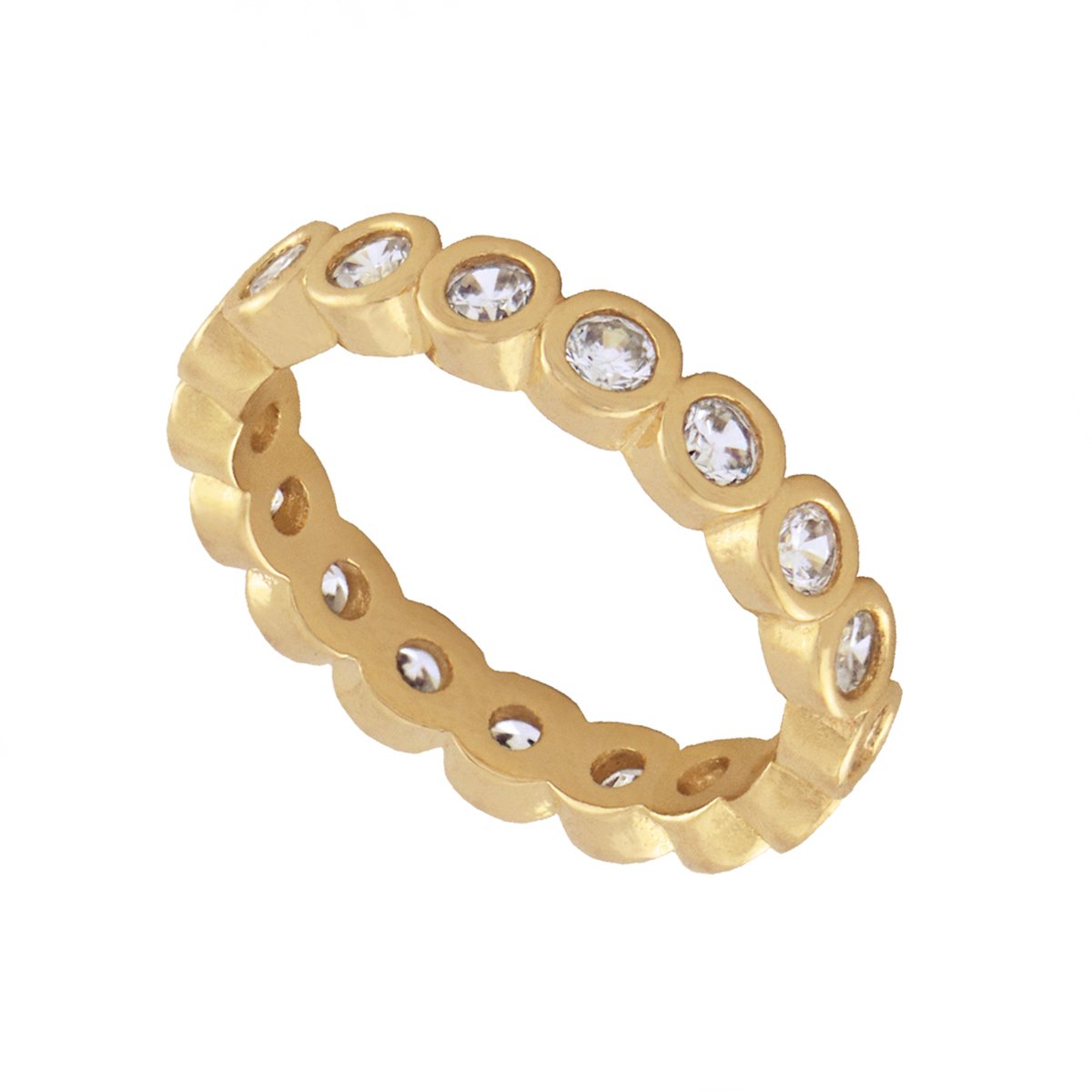 Anel Aparador Folheado a Ouro 18k Círculos Conectados Zircônia Dourado 1