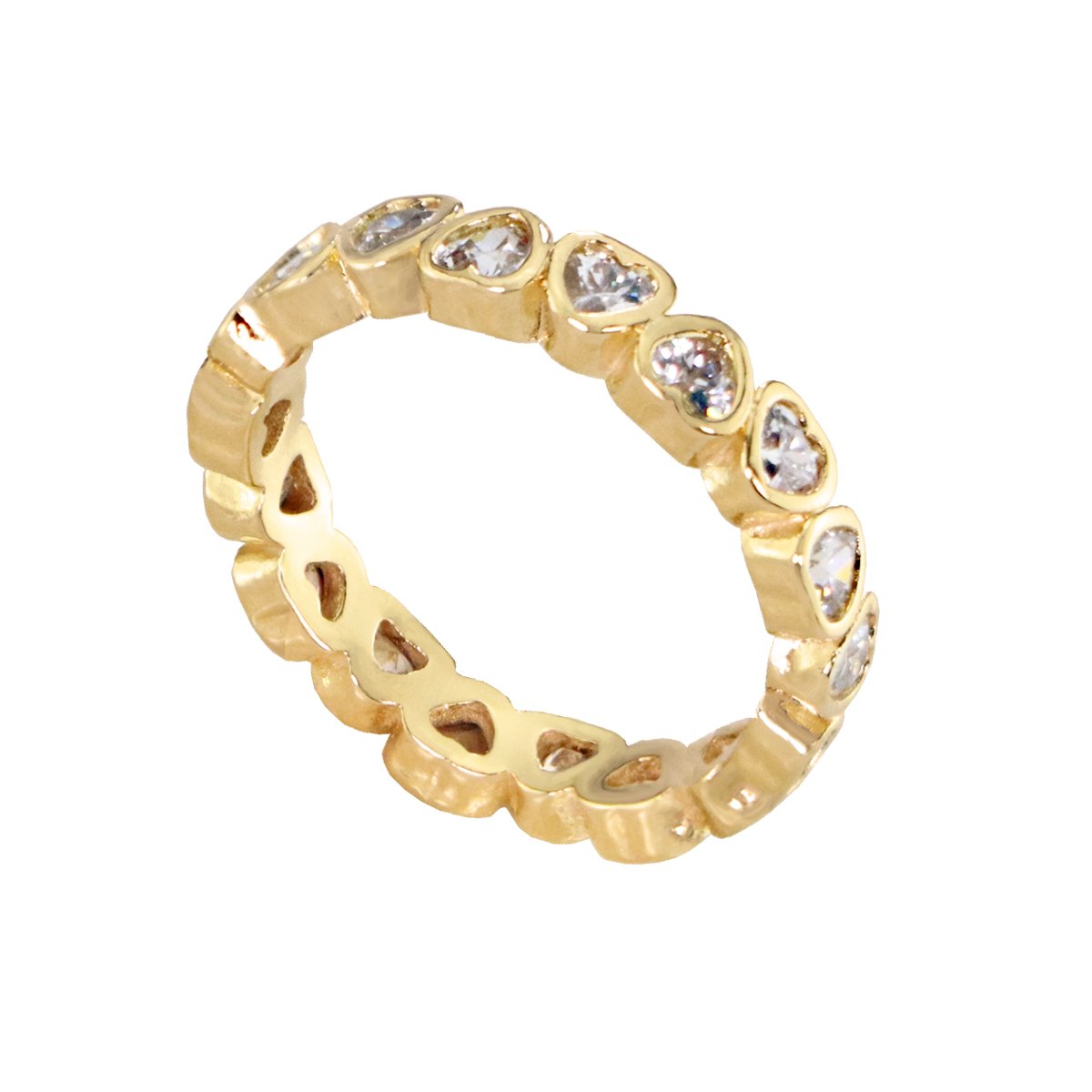 Anel Aparador Folheado a Ouro 18k Corações Conectados Zircônia Dourado 1