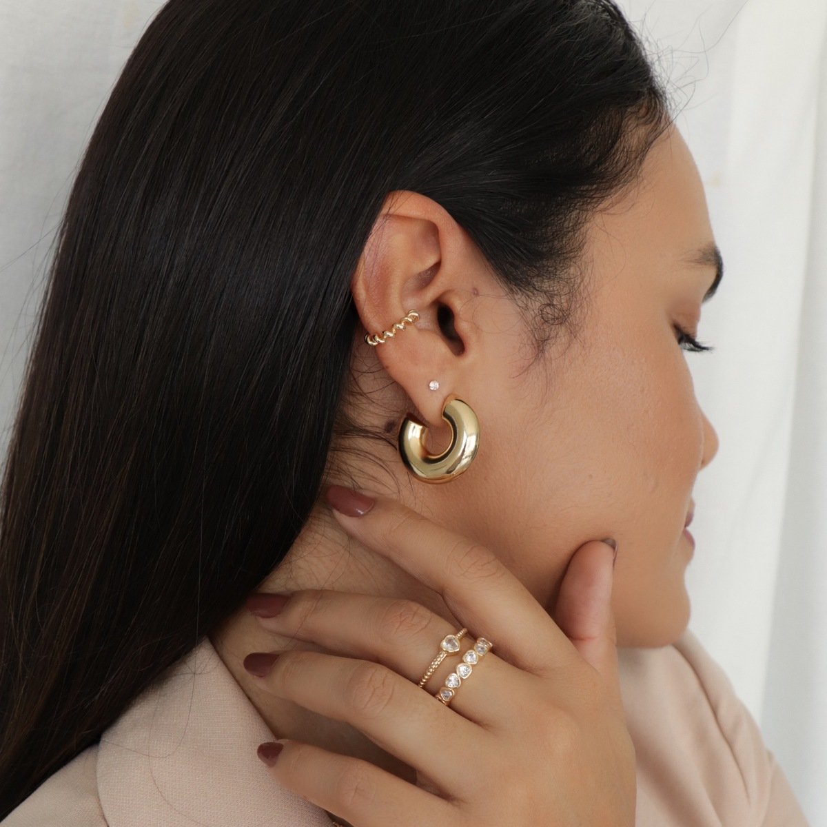 Anel Aparador Folheado a Ouro 18k Corações Conectados Zircônia Dourado 3