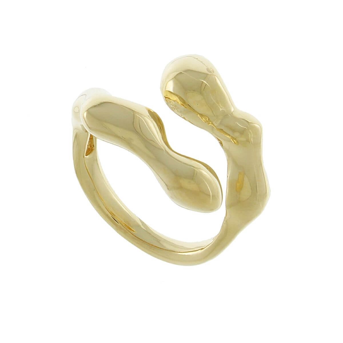 Anel Folheado a Ouro 18k Regulável Detalhes Orgânicos Liso Dourado 1