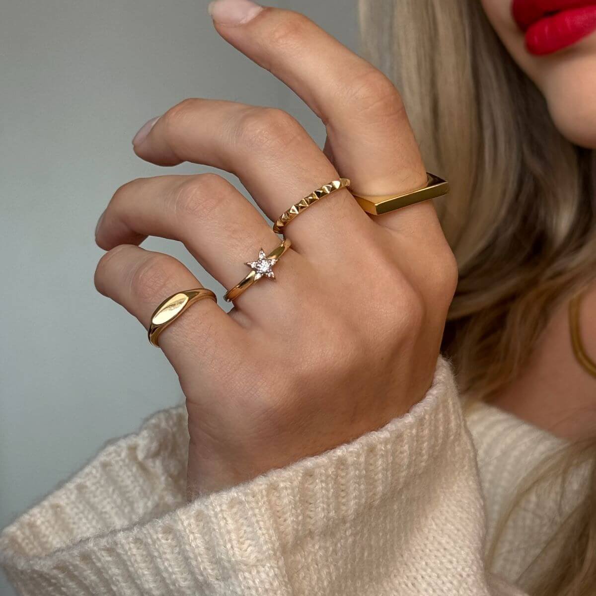 Anel Folheado a Ouro 18k Aro Spike Dourado 2