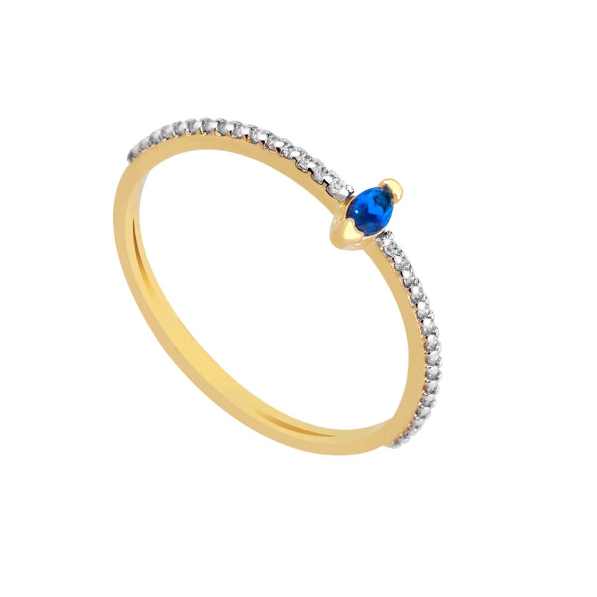 Anel Folheado a Ouro 18k Solitário Losango Azul Marinho PP Dourado 1