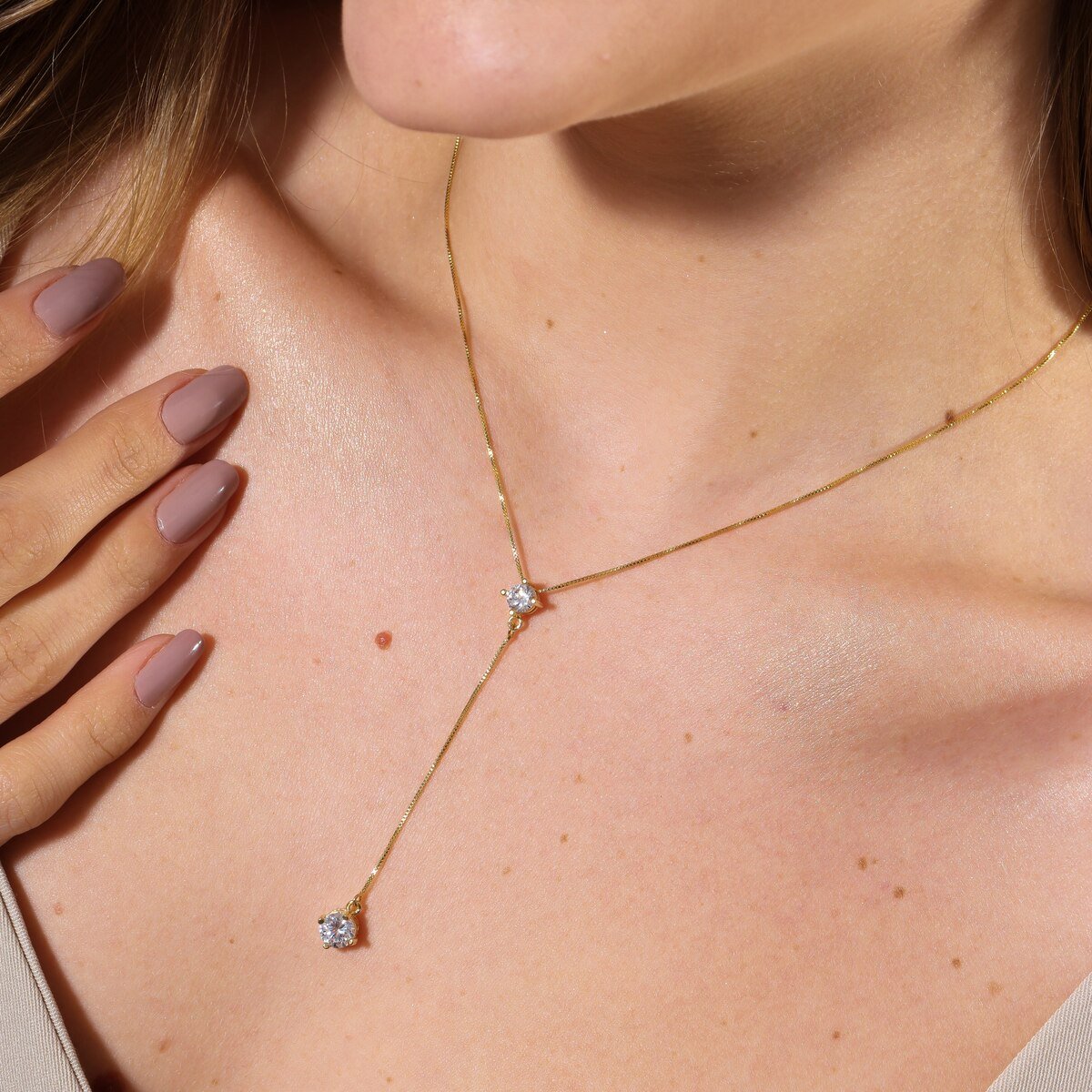 Colar Gravatinha Folheado a Ouro 18k Duplo Ponto de Luz Ouro 18k 2