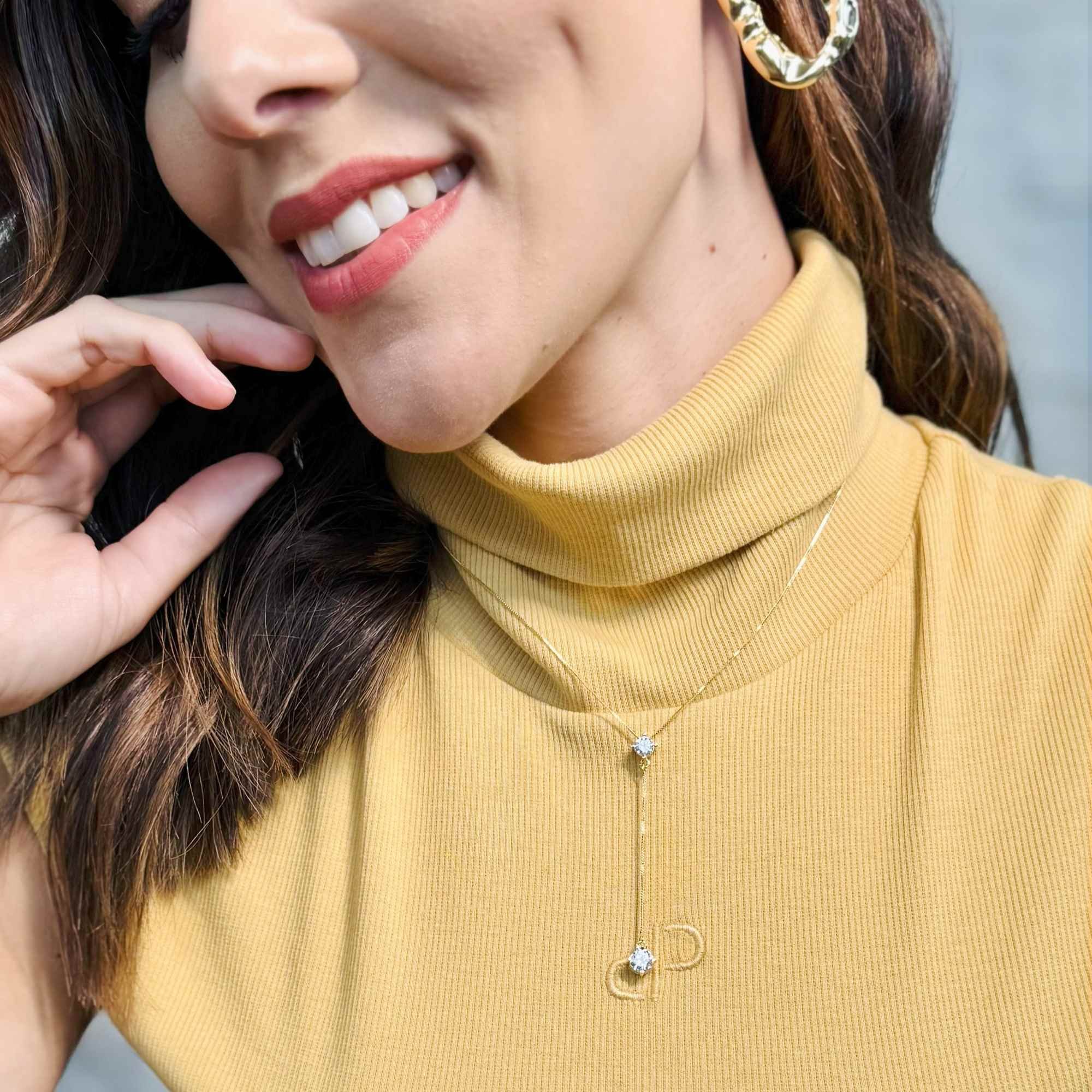 Colar Gravatinha Folheado a Ouro 18k Duplo Ponto de Luz Ouro 18k 4