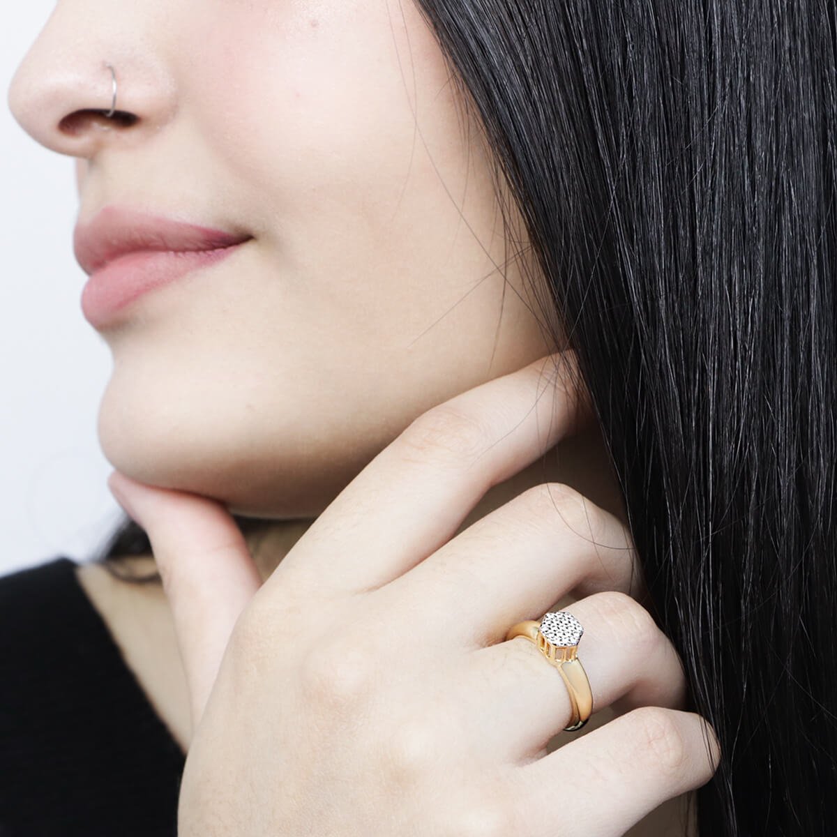 Anel Folheado a Ouro 18k Chuveirinho Geométrico Cravejado Dourado 4