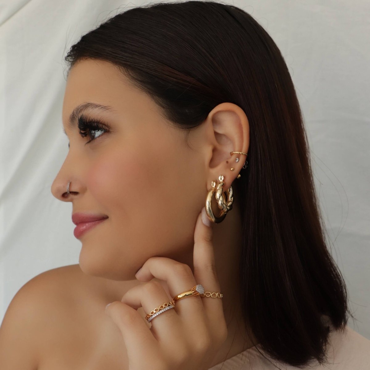Anel Folheado a Ouro 18k Chuveirinho Geométrico Cravejado Dourado 2