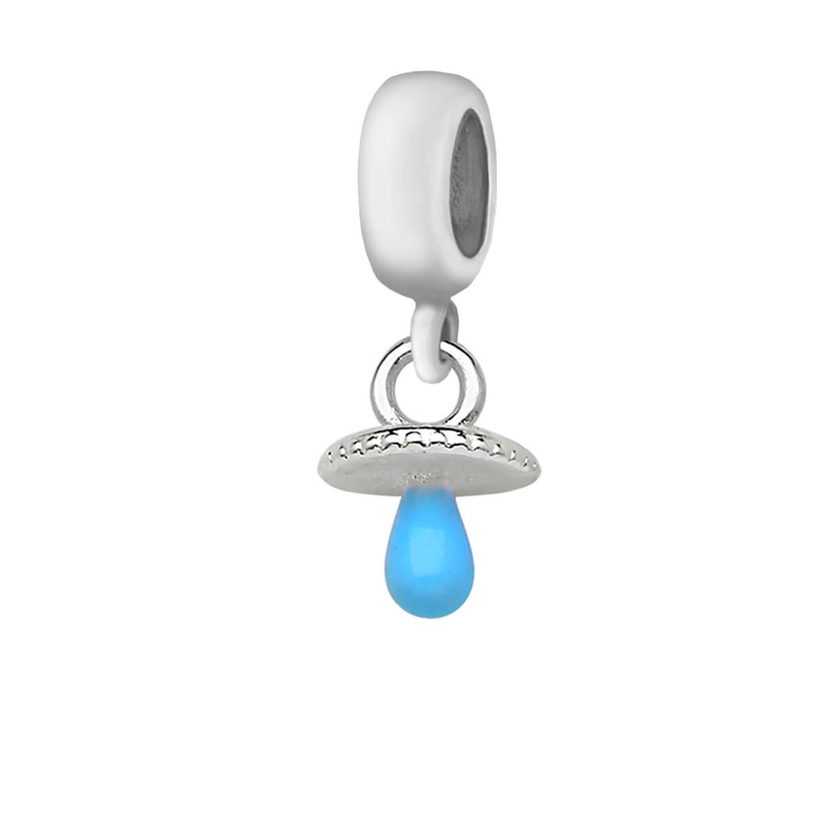 Berloque Prata 925 Pingente Chupeta Resina Azul