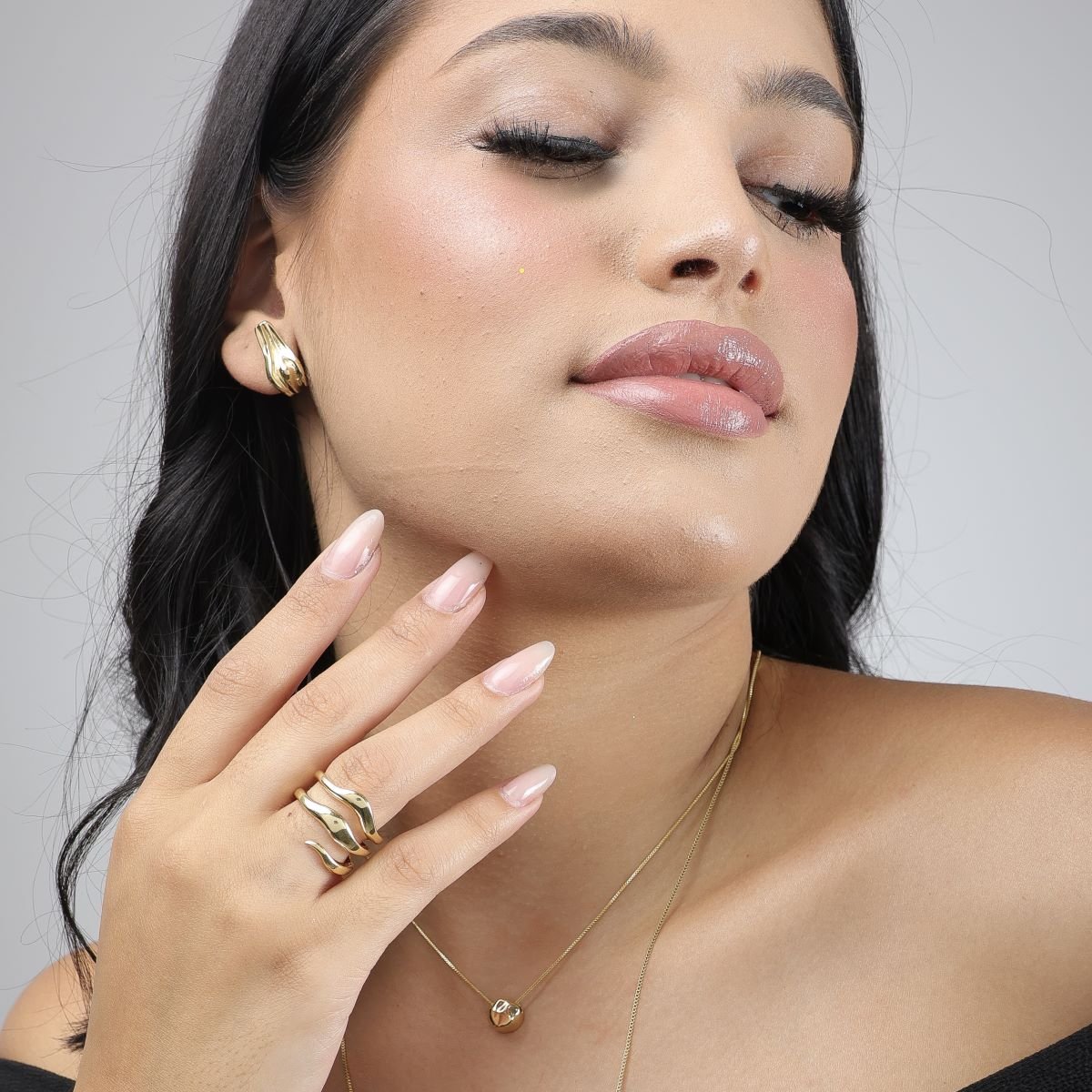 Anel Folheado a Ouro 18k Orgânico Ondas Triplo Dourado 3