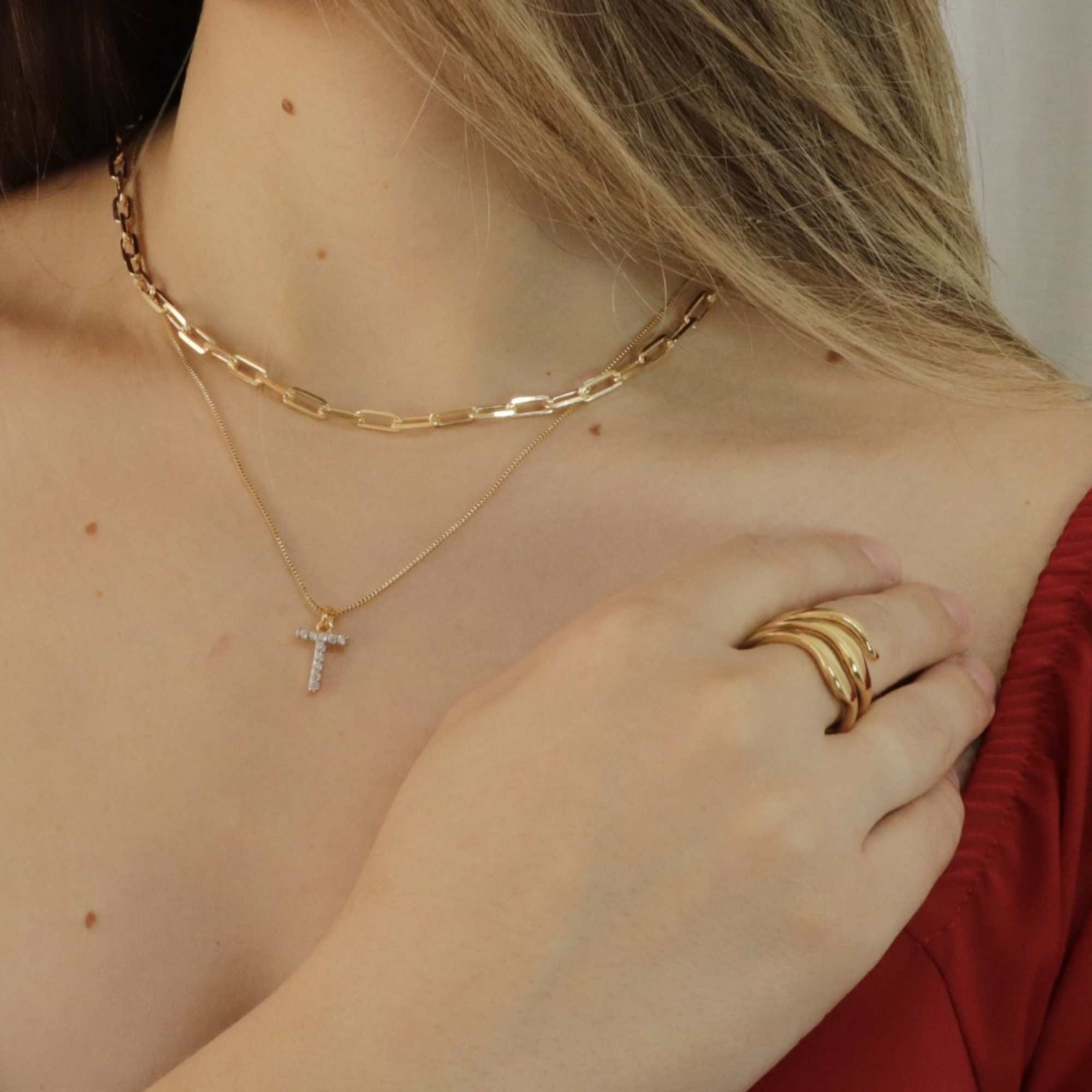 Anel Folheado a Ouro 18k Orgânico Ondas Triplo Dourado 5