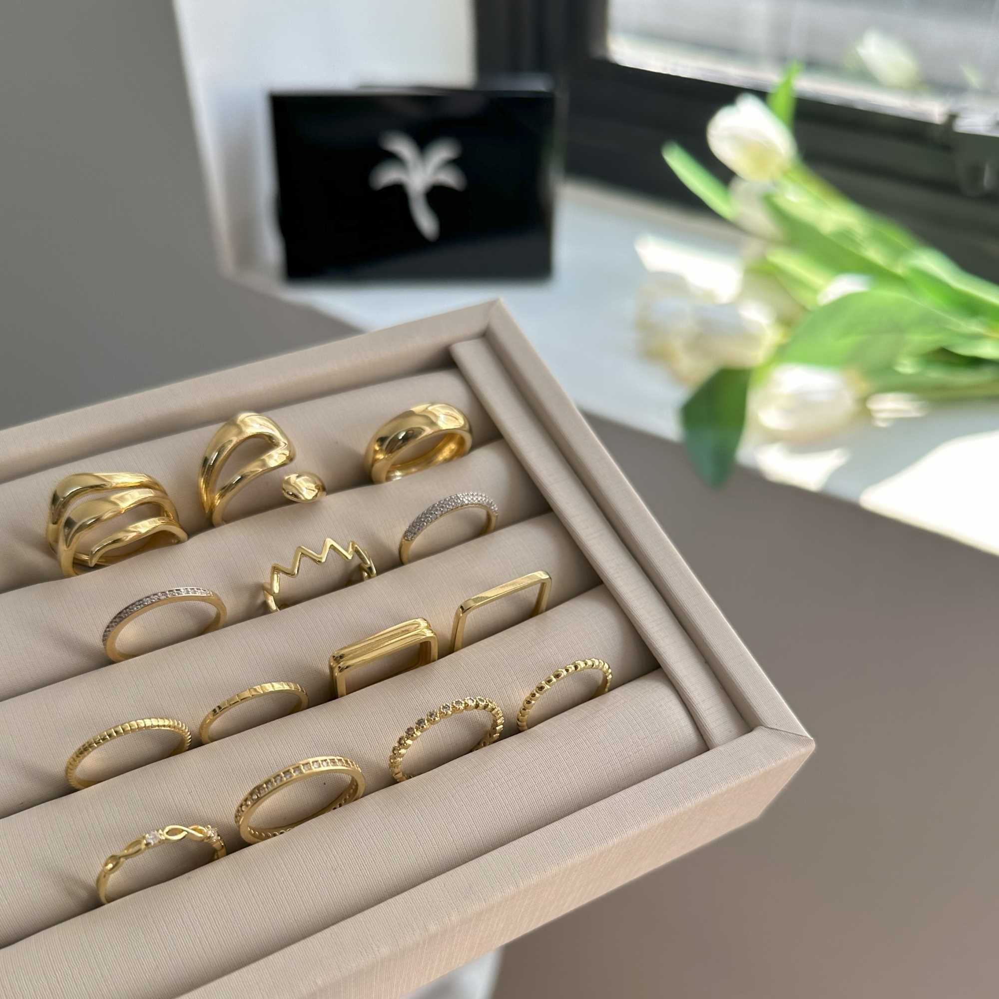 Anel Folheado a Ouro 18k Orgânico Ondas Triplo Dourado 9