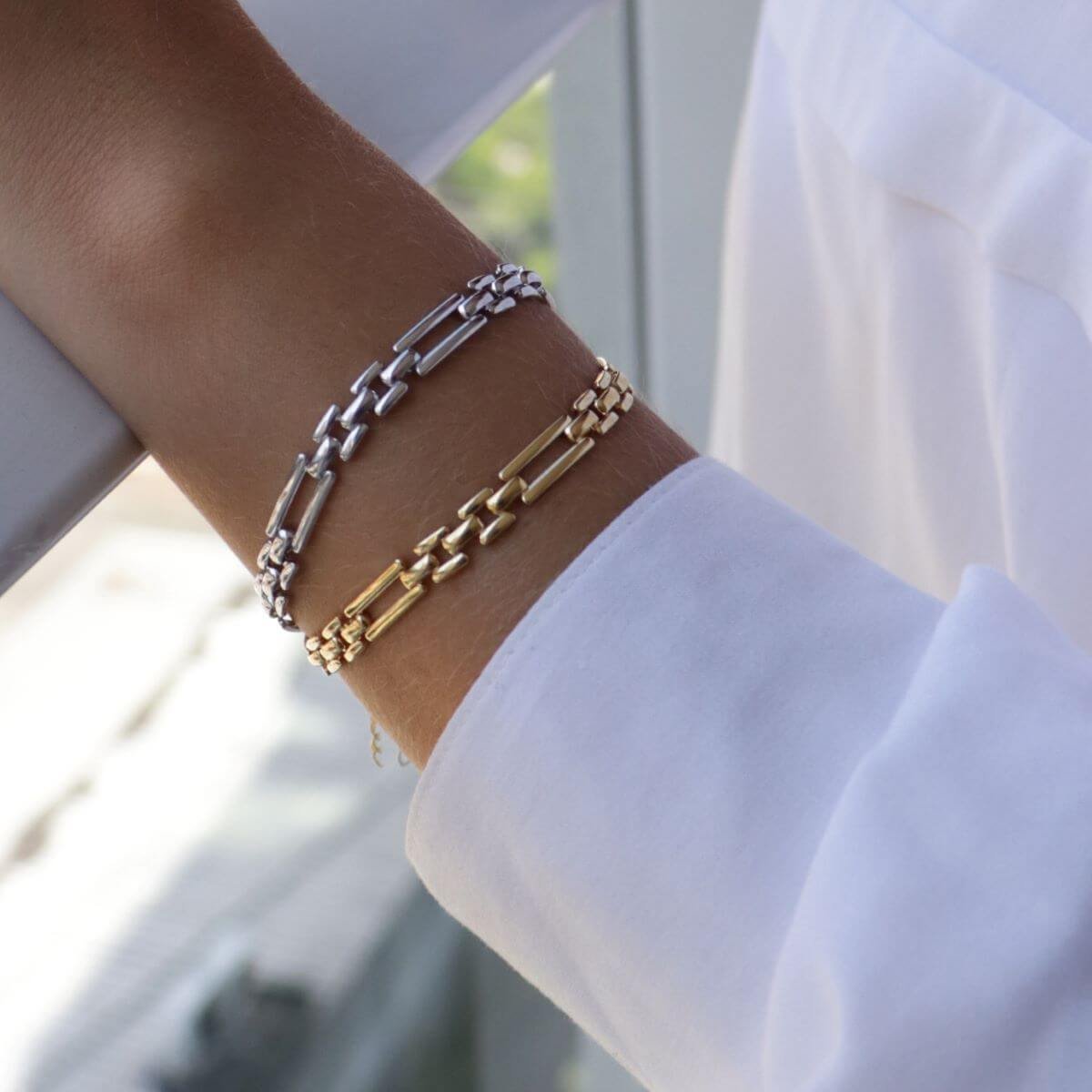 Pulseira Folheado a Ródio Elos Geométricos Prata 2